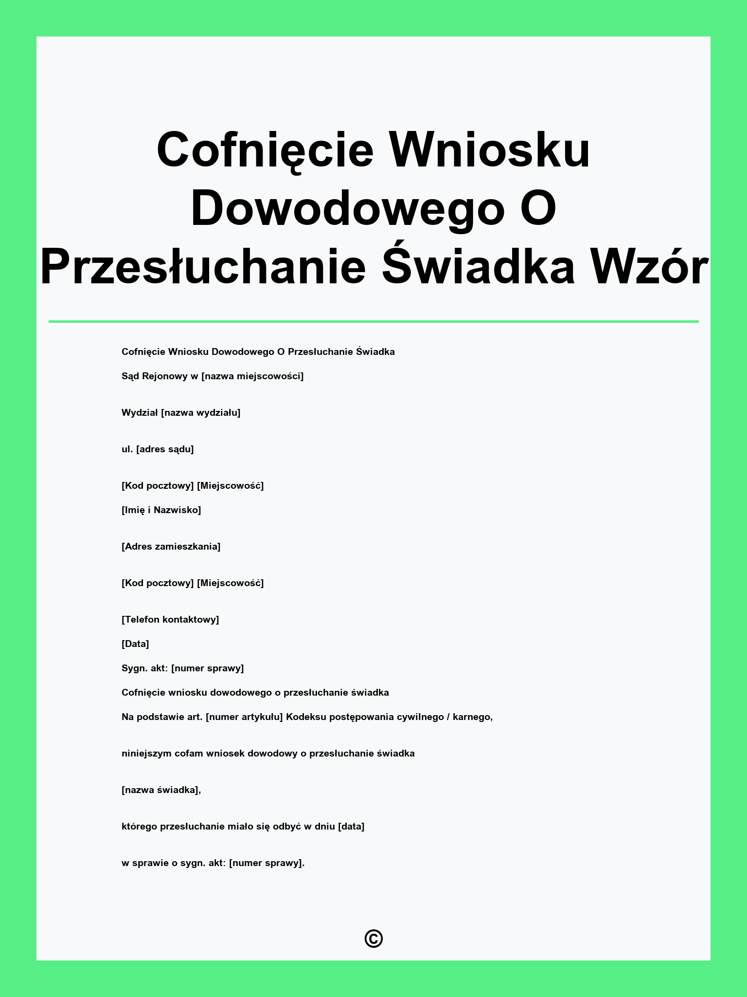 Cofnięcie Wniosku Dowodowego O Przesłuchanie Świadka Wzór