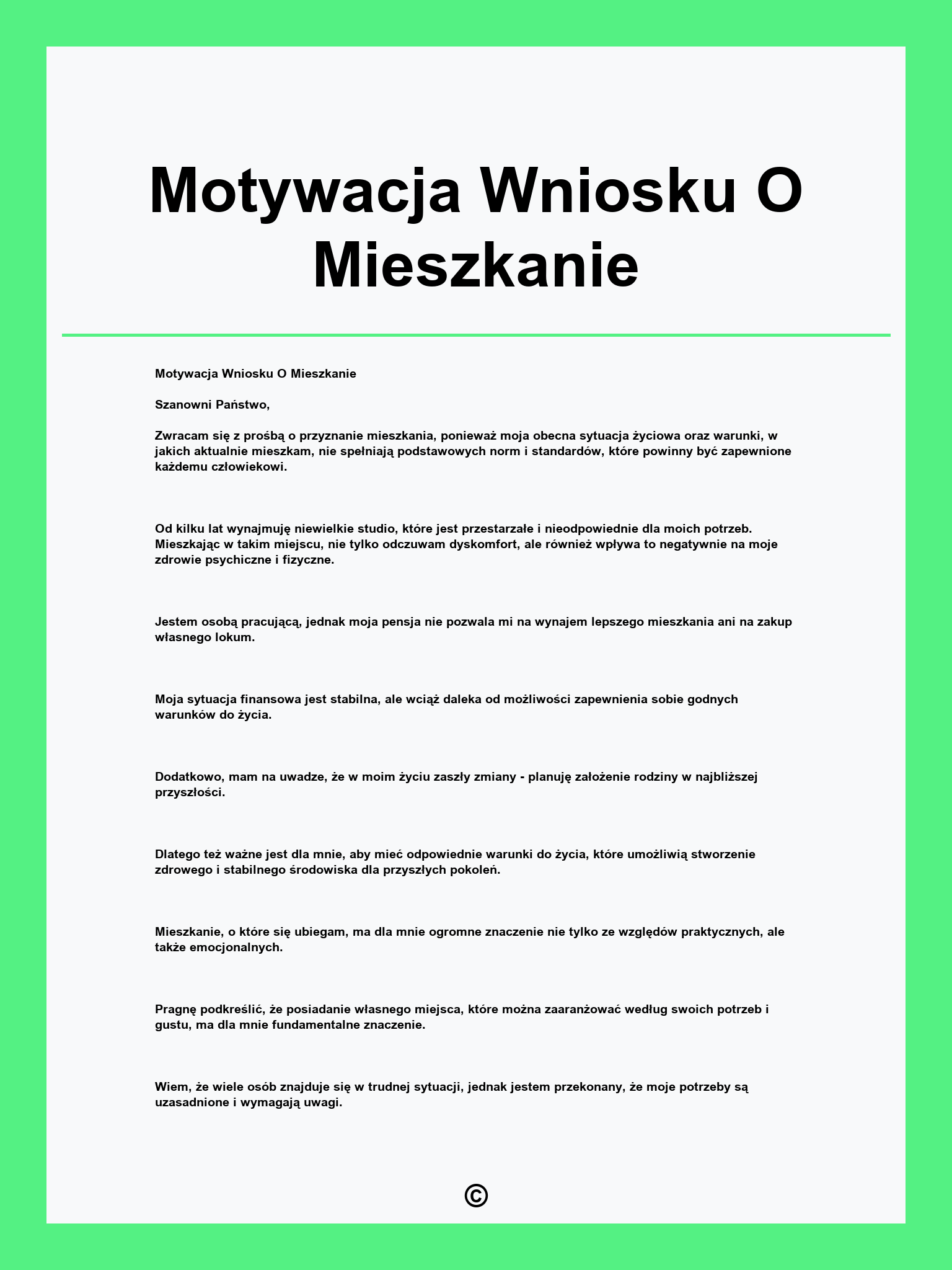 Motywacja Wniosku O Mieszkanie