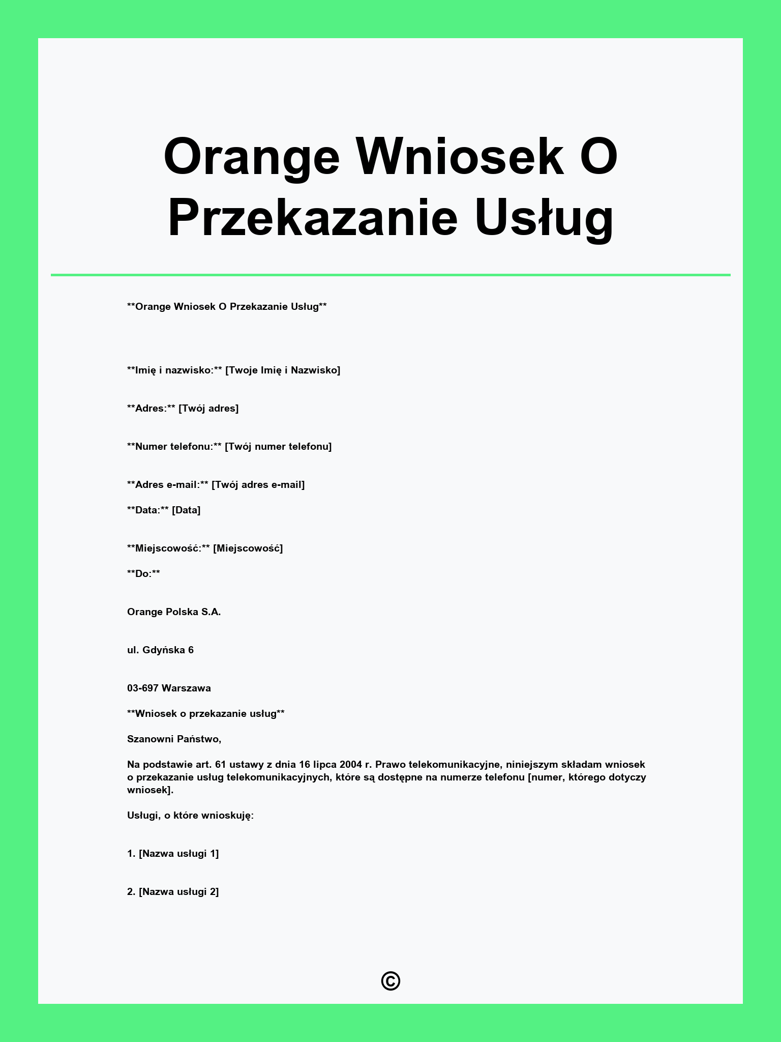 Orange Wniosek O Przekazanie Usług