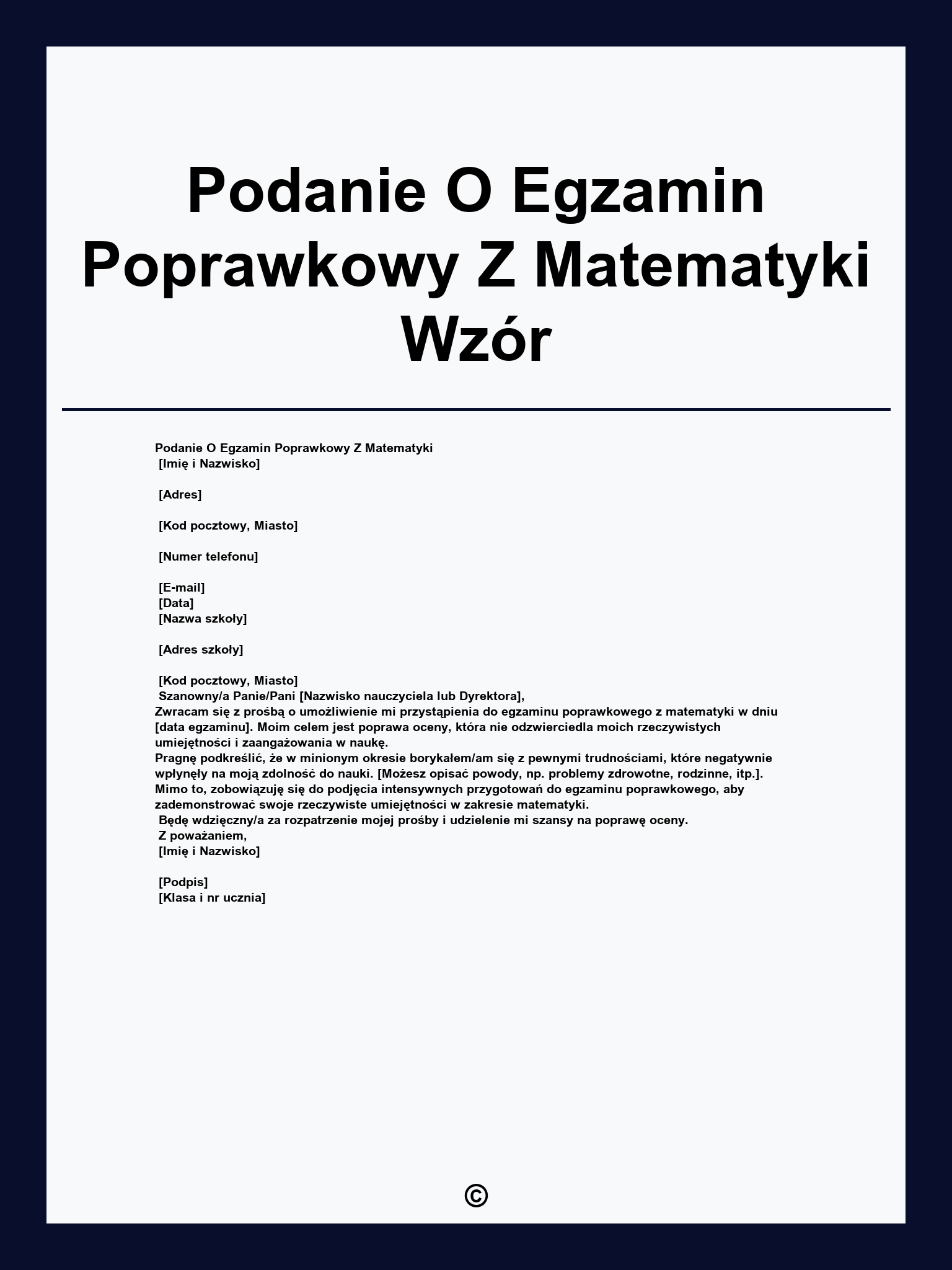Podanie O Egzamin Poprawkowy Z Matematyki Wzór