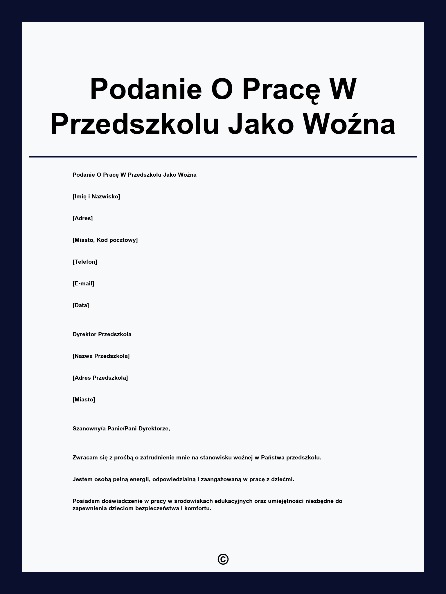 Podanie O Pracę W Przedszkolu Jako Woźna