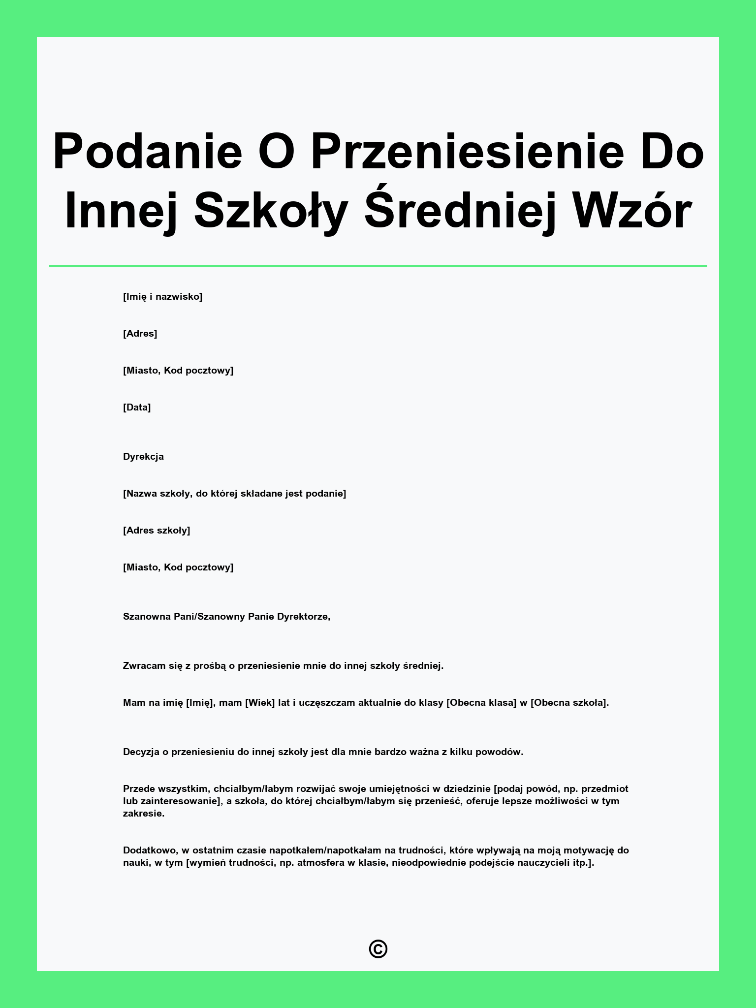 Podanie O Przeniesienie Do Innej Szkoły Średniej Wzór