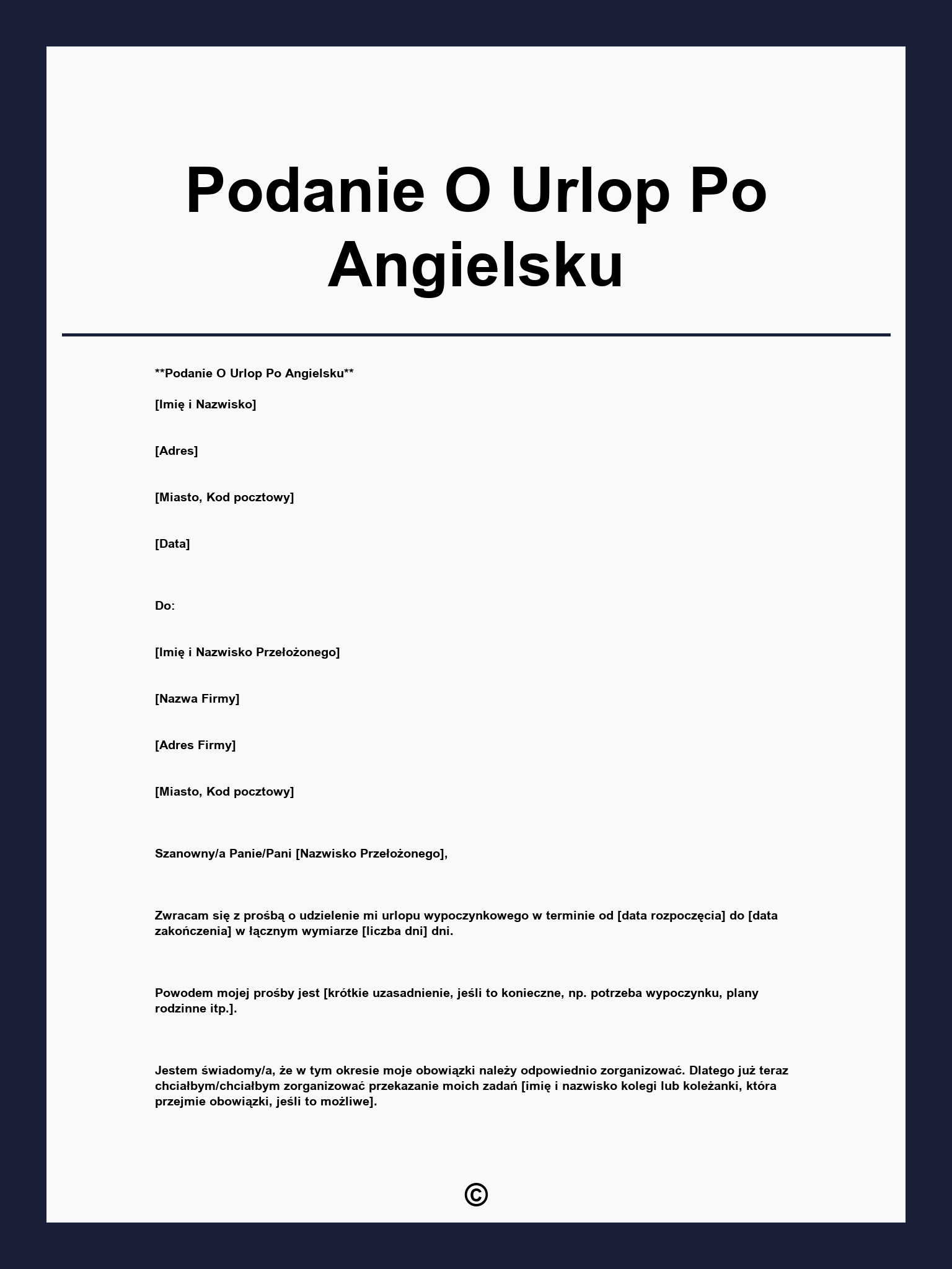 Podanie O Urlop Po Angielsku