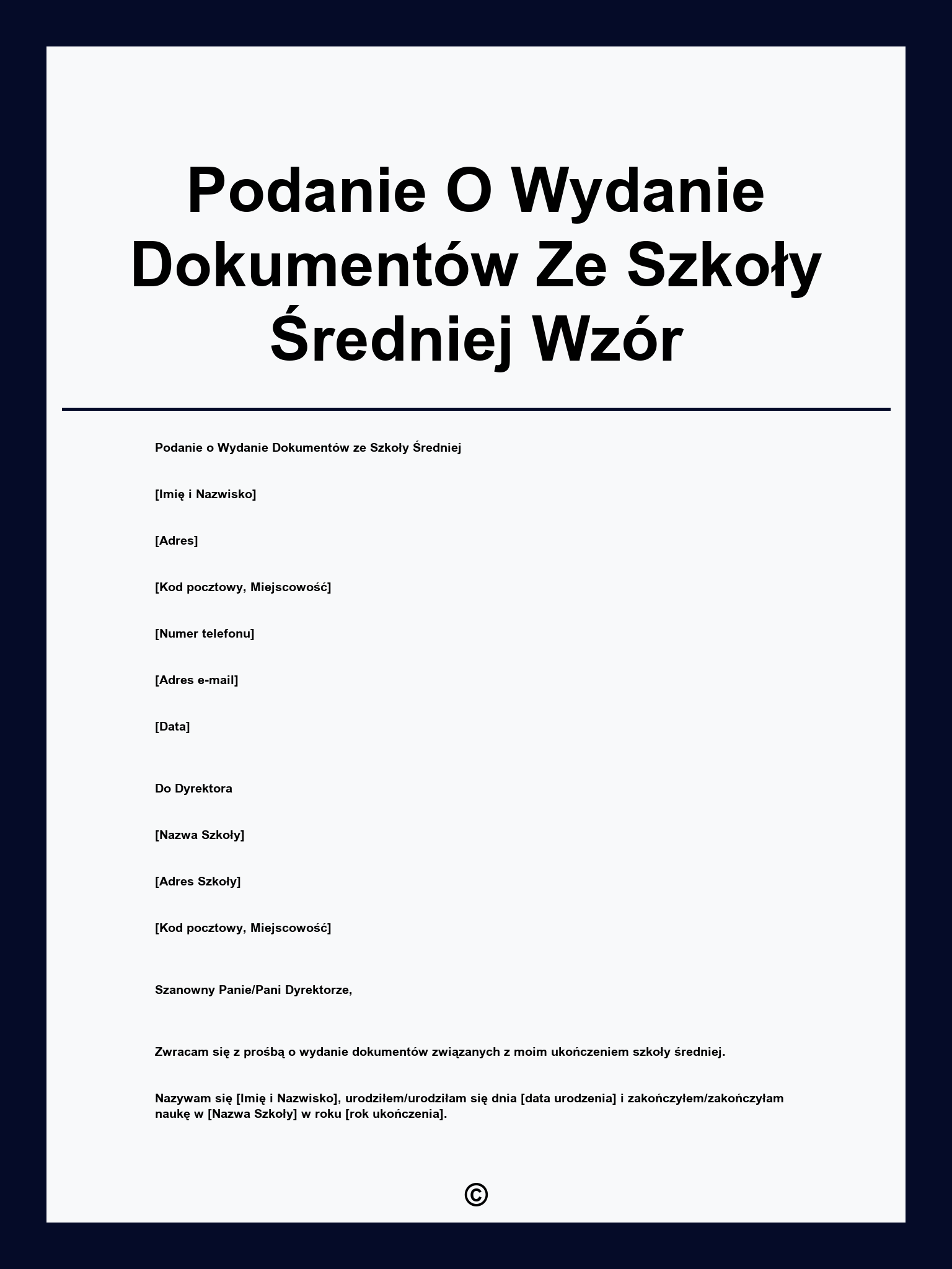 Podanie O Wydanie Dokumentów Ze Szkoły Średniej Wzór