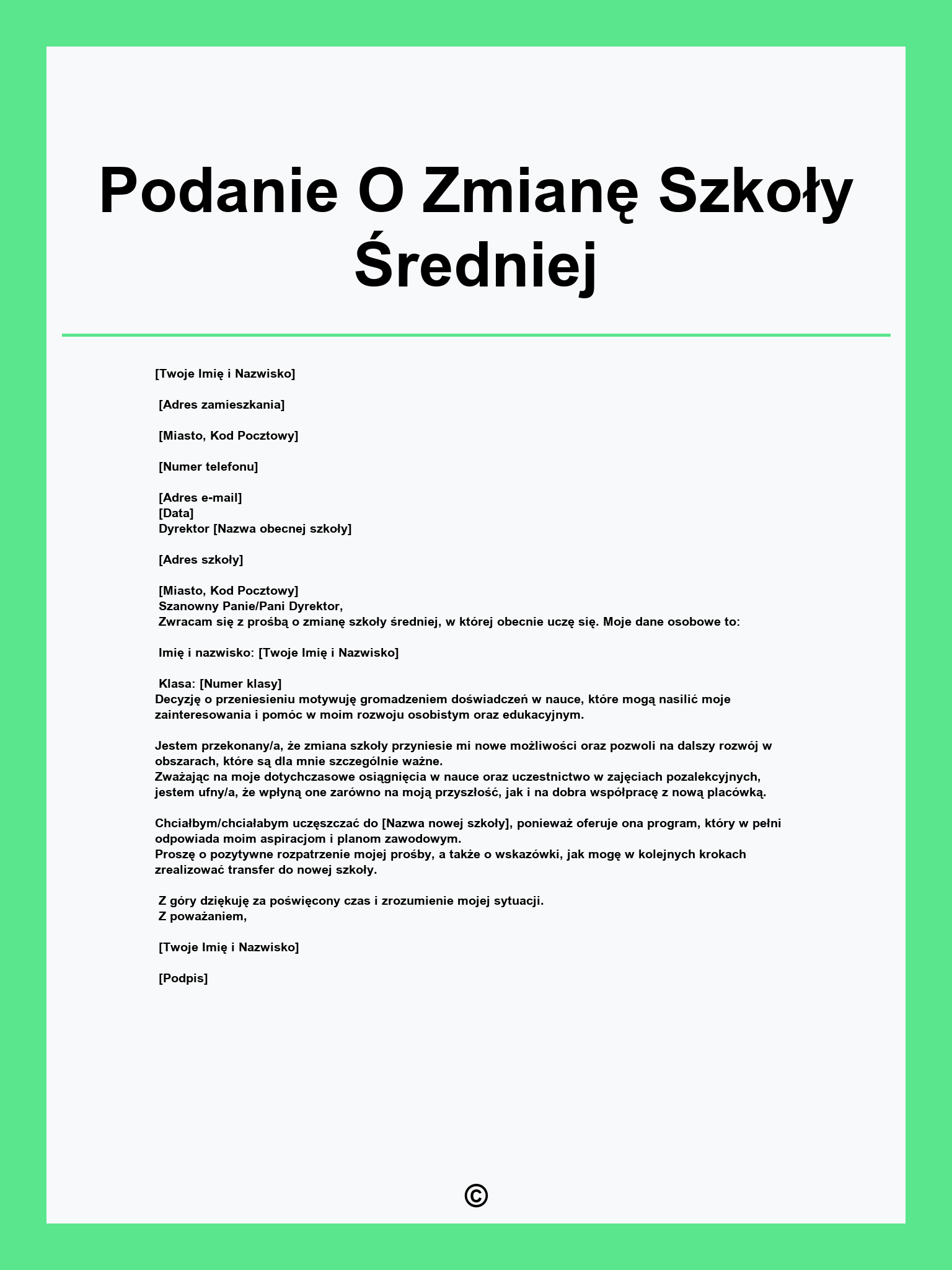 Podanie O Zmianę Szkoły Średniej