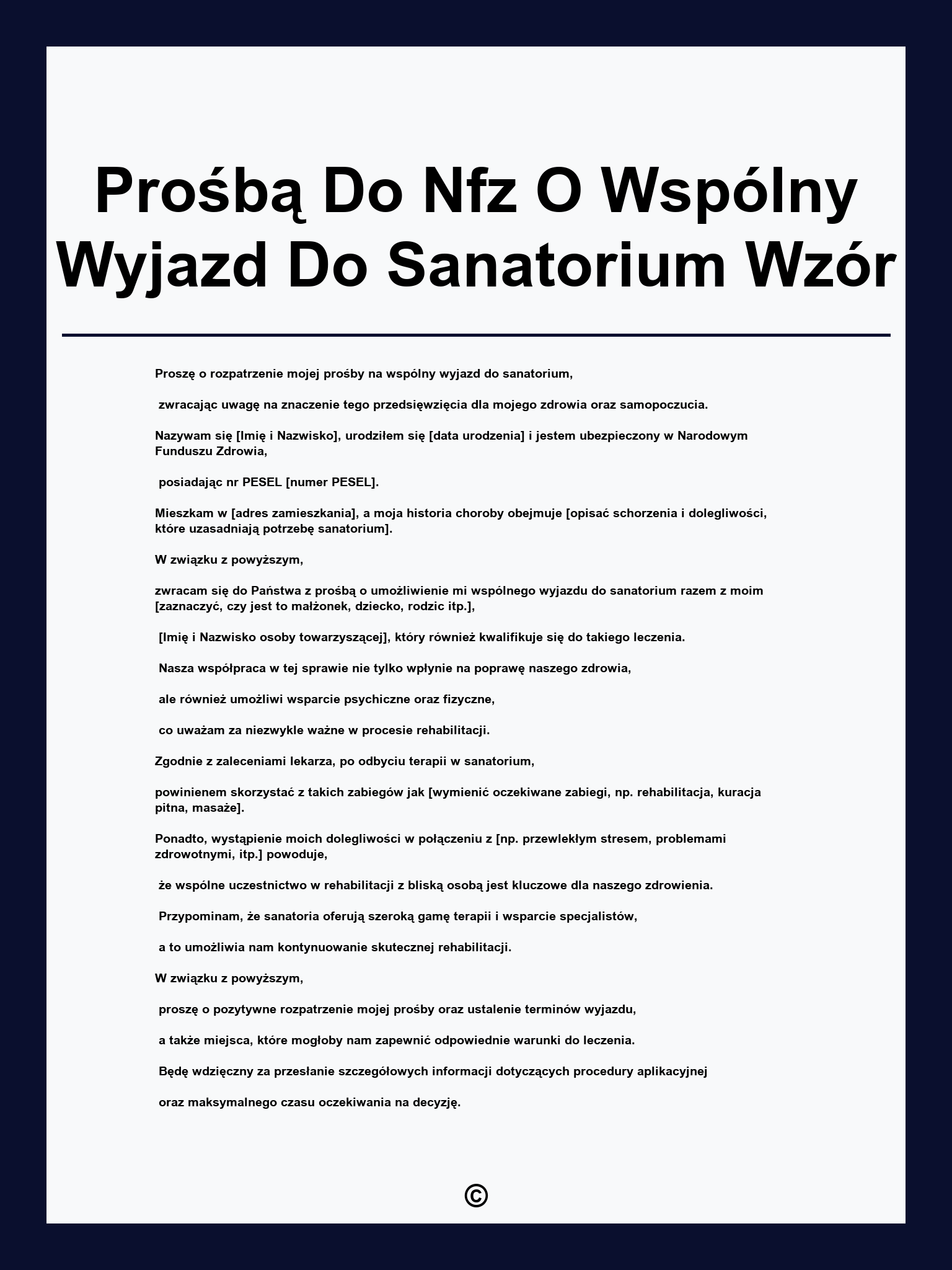 Prośbą Do Nfz O Wspólny Wyjazd Do Sanatorium Wzór