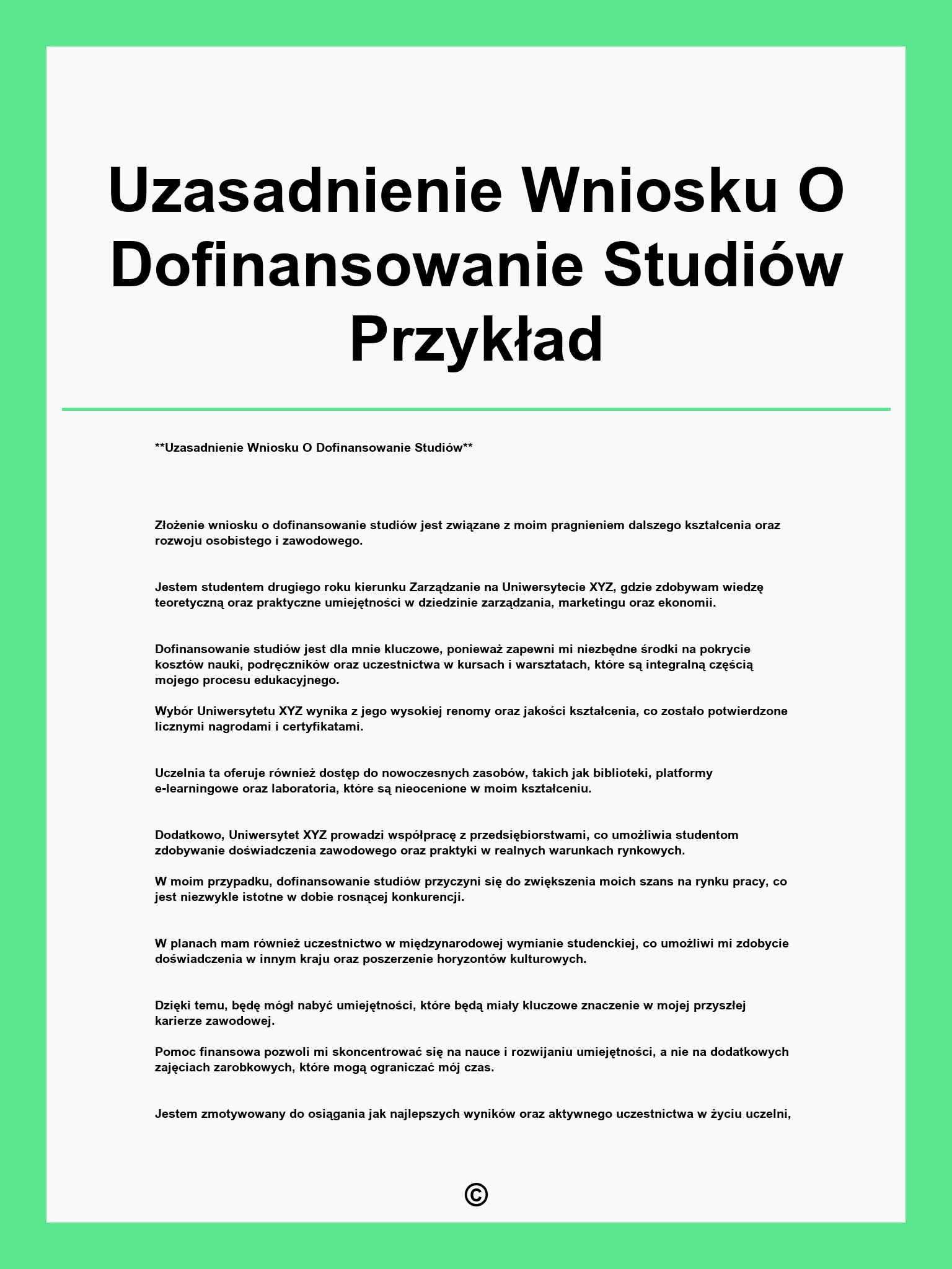 Uzasadnienie Wniosku O Dofinansowanie Studiów Przykład