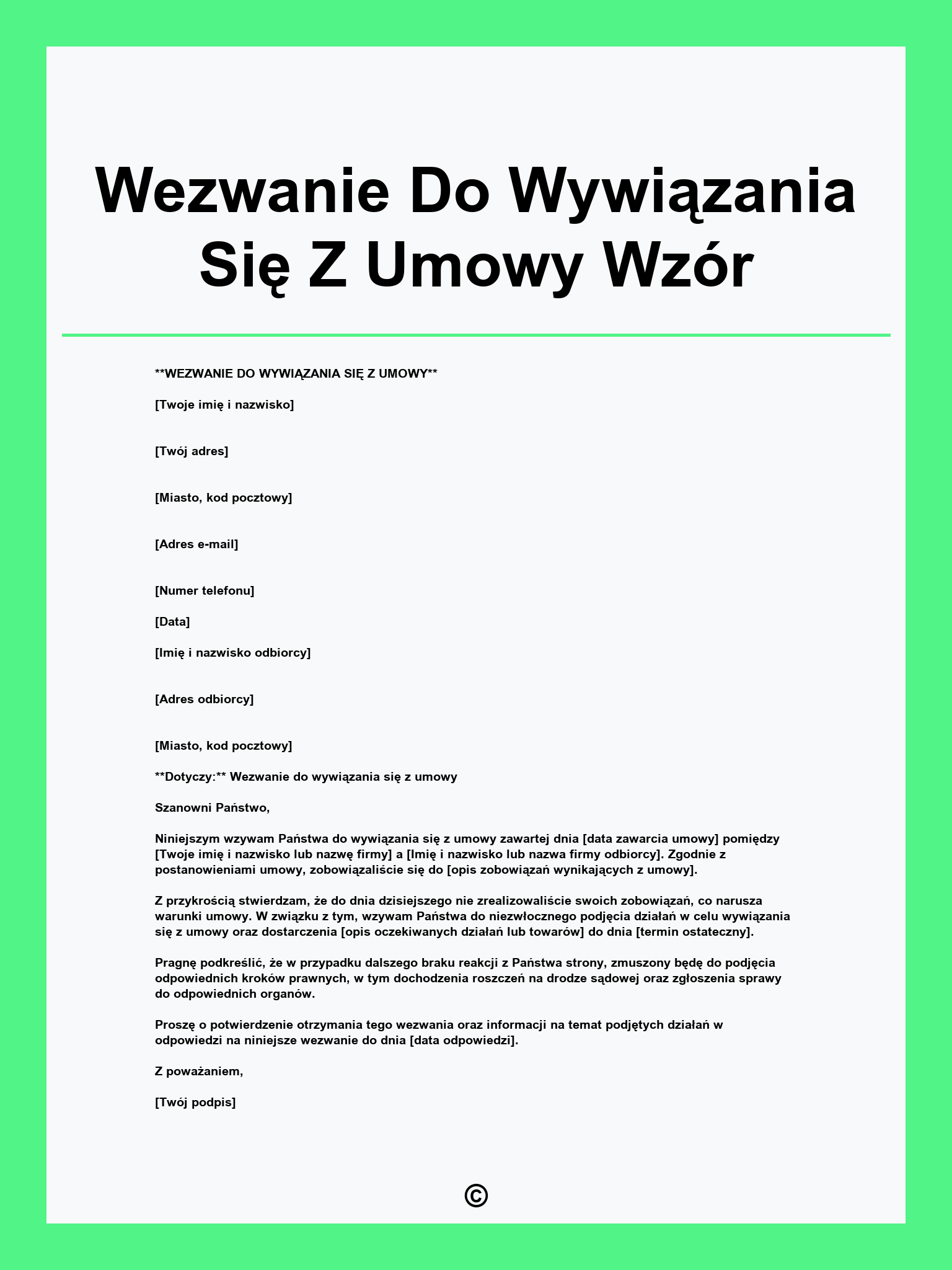 Wezwanie Do Wywiązania Się Z Umowy Wzór