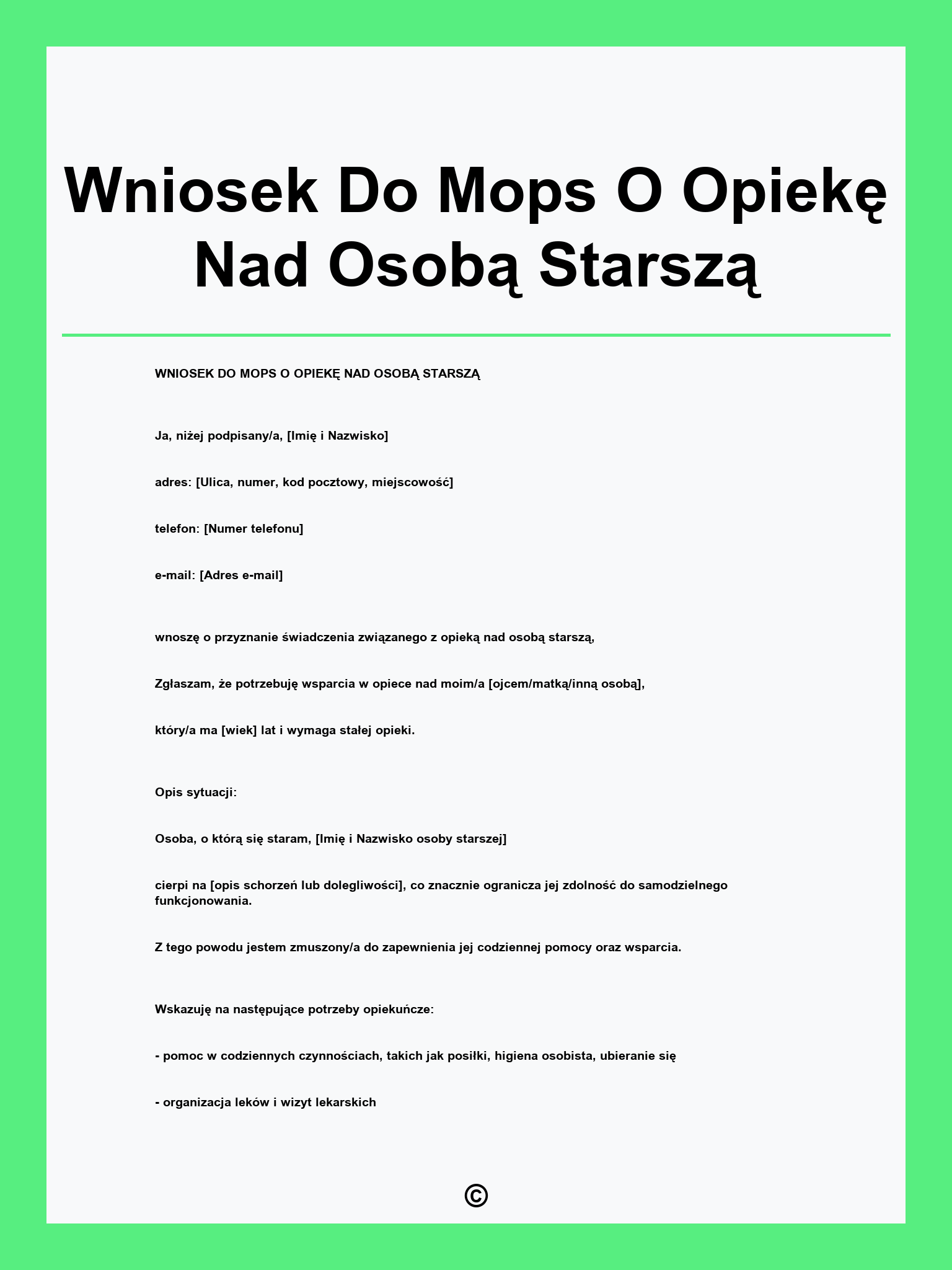 Wniosek Do Mops O Opiekę Nad Osobą Starszą
