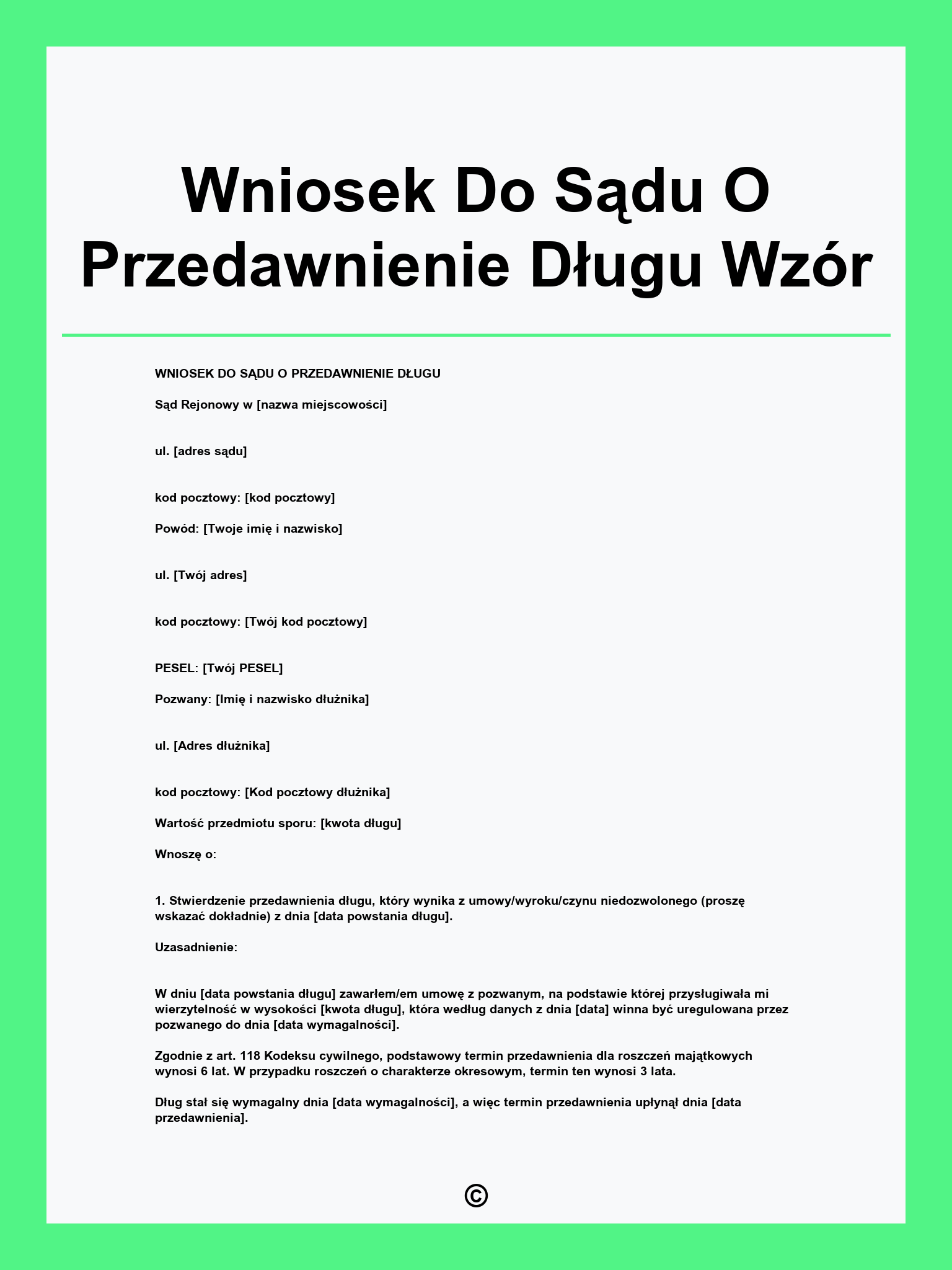 Wniosek Do Sądu O Przedawnienie Długu Wzór