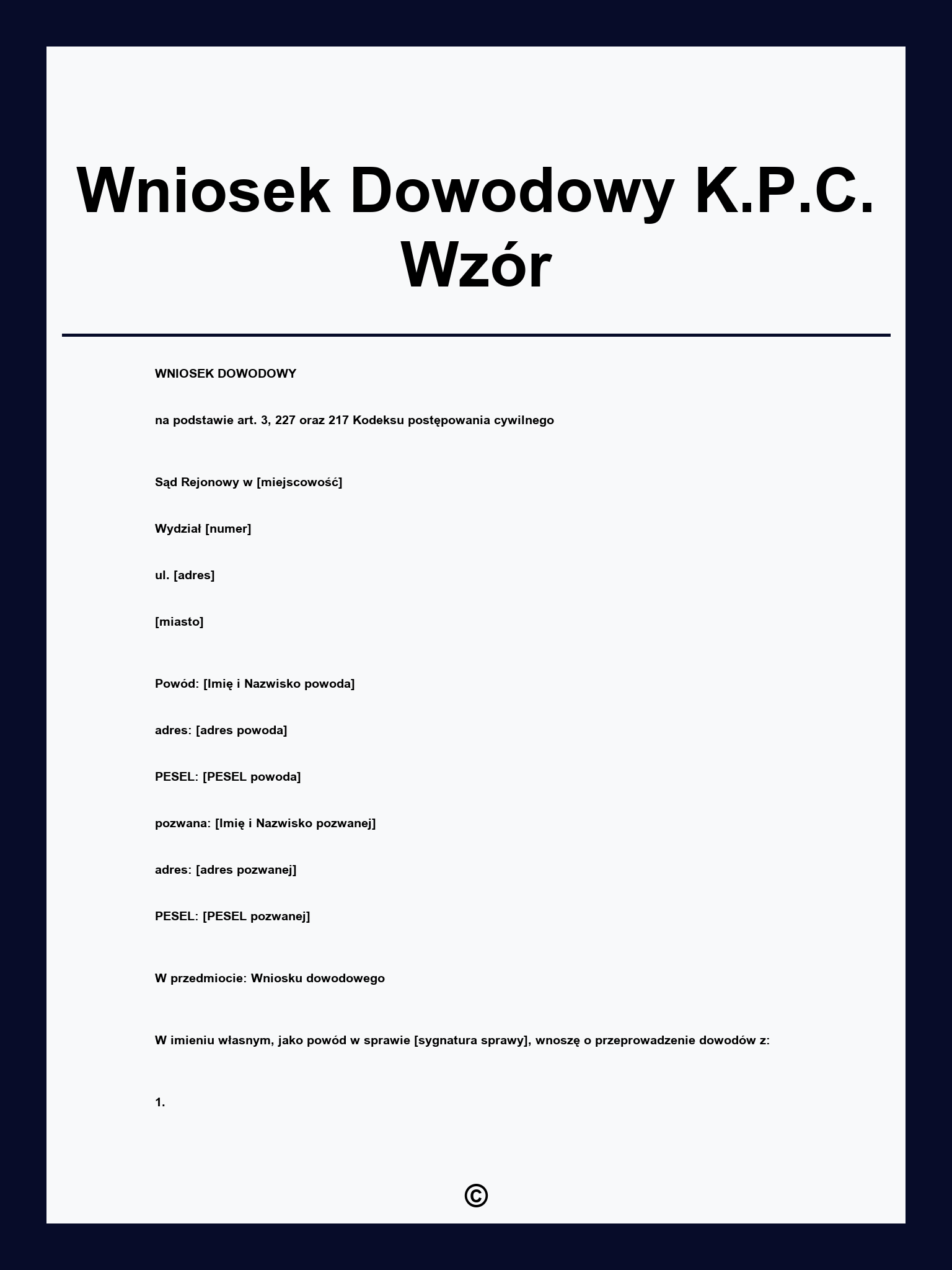 Wniosek Dowodowy K.P.C. Wzór
