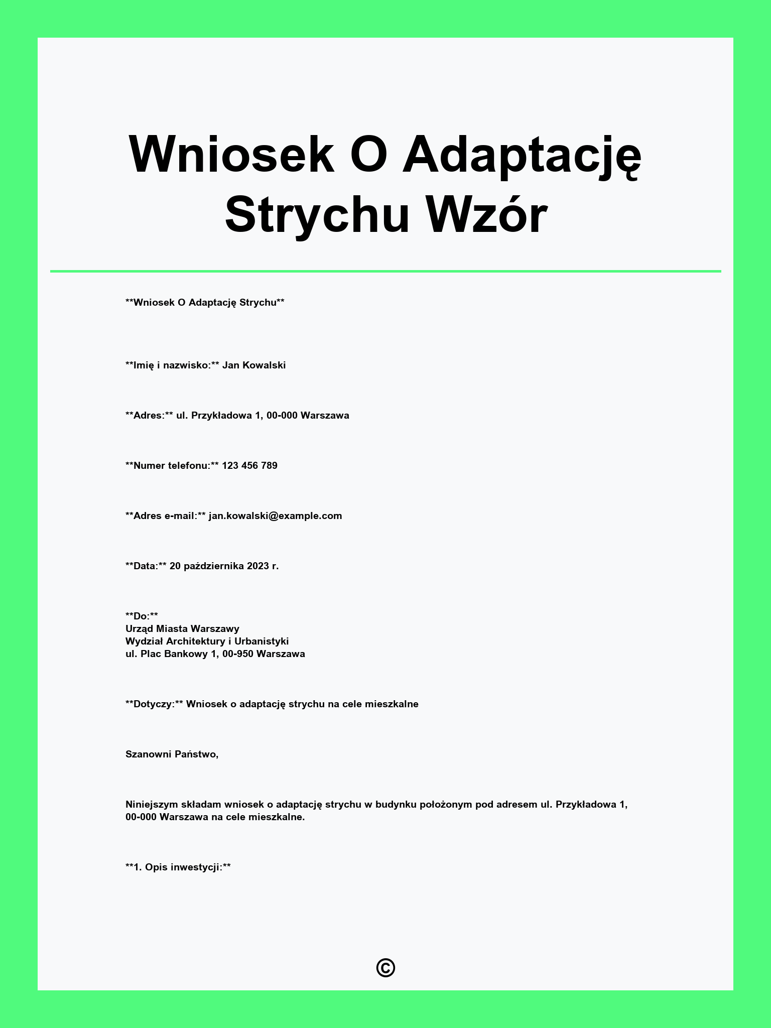 Wniosek O Adaptację Strychu Wzór