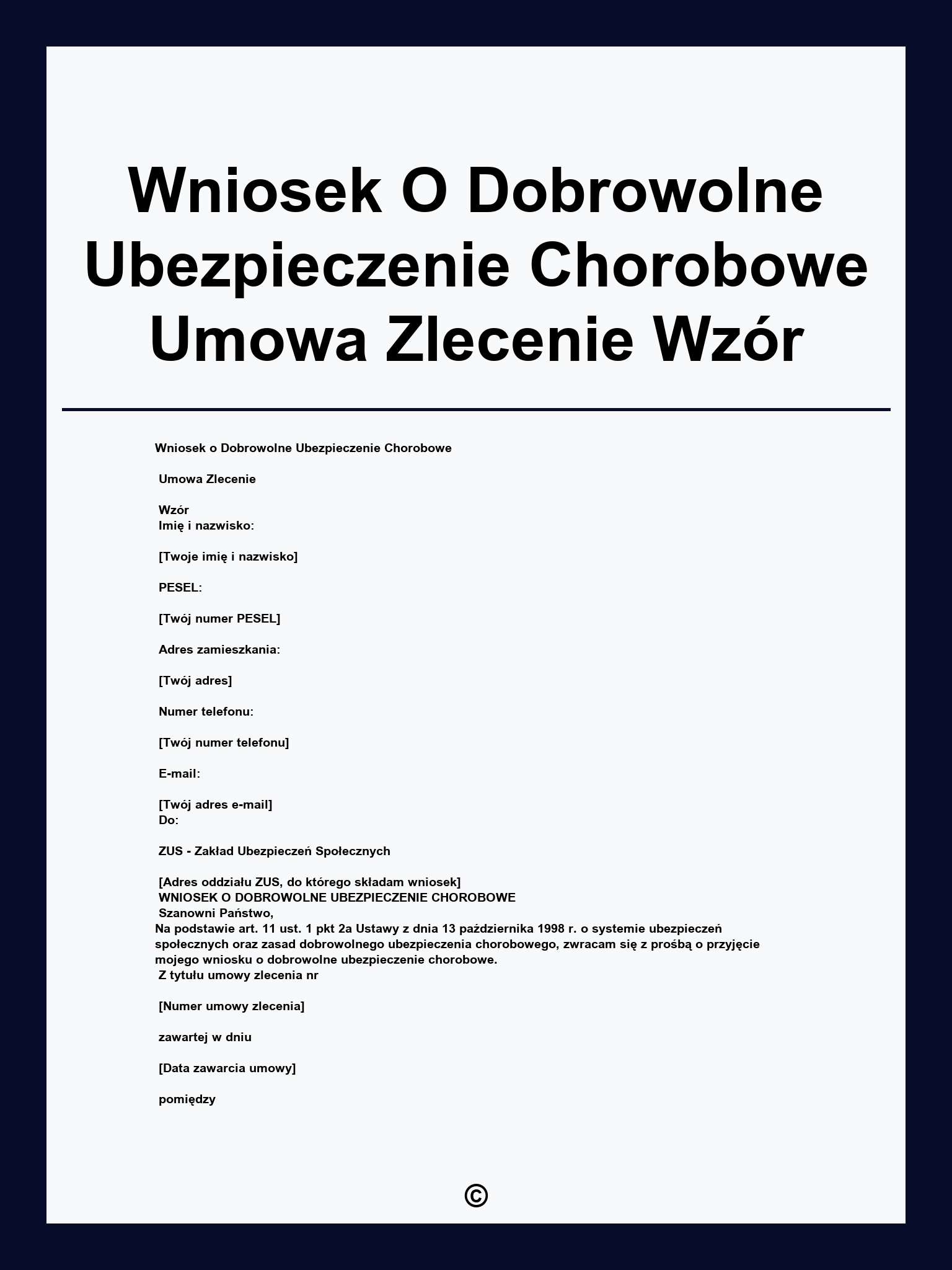 Wniosek O Dobrowolne Ubezpieczenie Chorobowe Umowa Zlecenie Wzór
