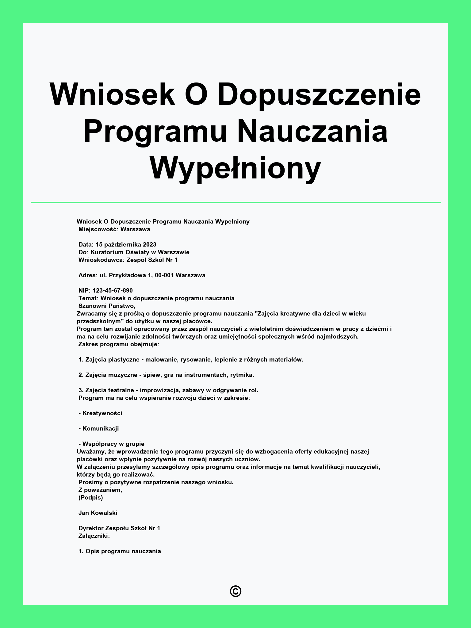 Wniosek O Dopuszczenie Programu Nauczania Wypełniony