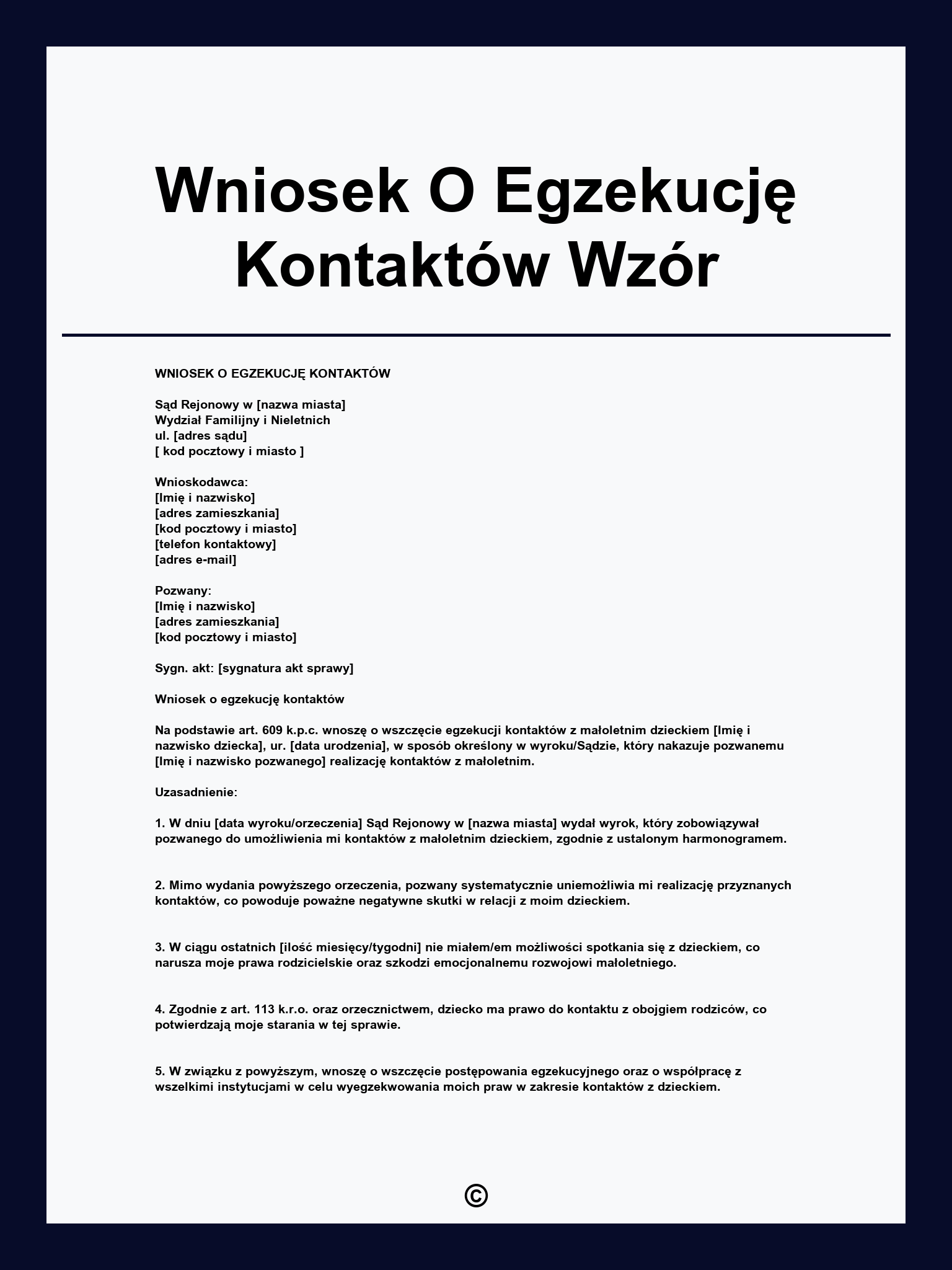 Wniosek O Egzekucję Kontaktów Wzór