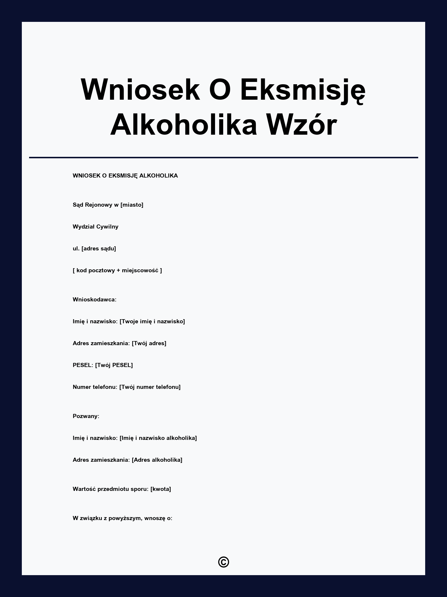 Wniosek O Eksmisję Alkoholika Wzór