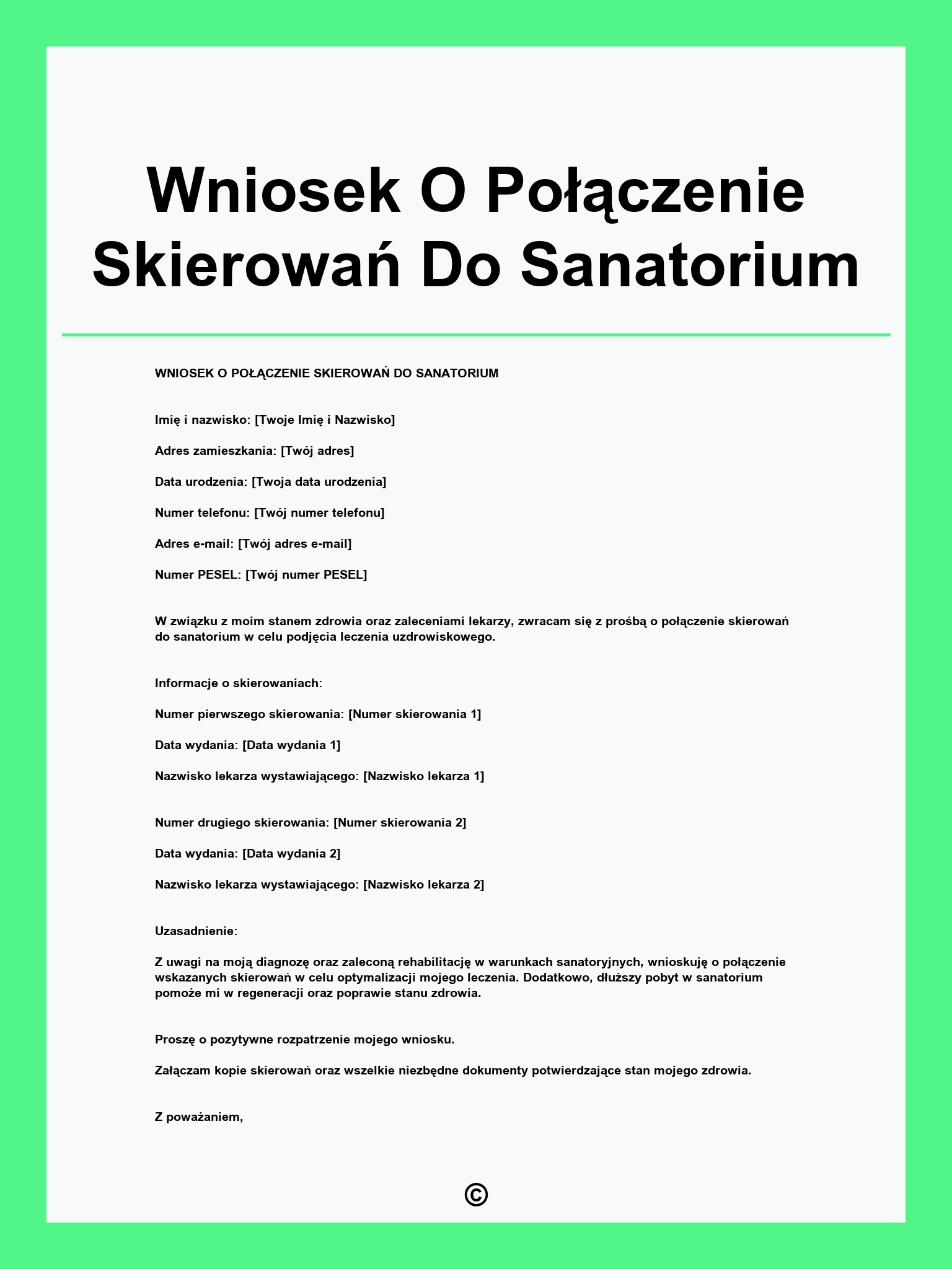 Wniosek O Połączenie Skierowań Do Sanatorium