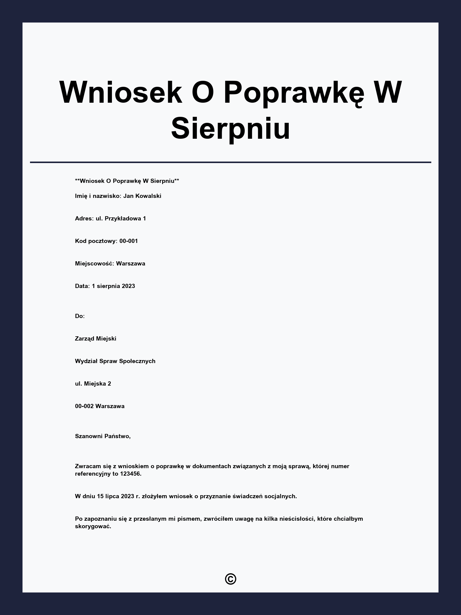 Wniosek O Poprawkę W Sierpniu