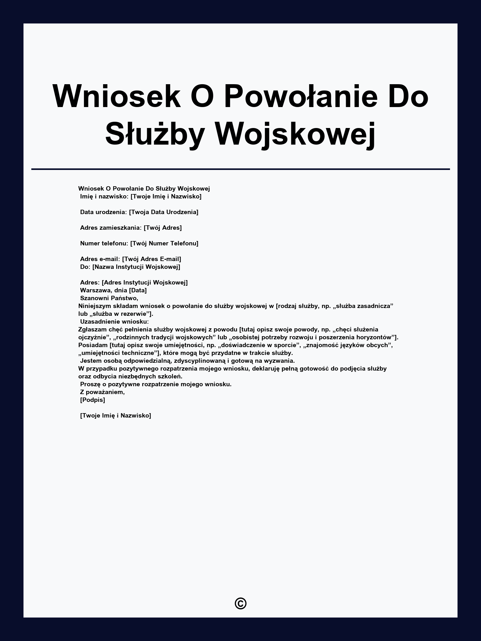Wniosek O Powołanie Do Służby Wojskowej