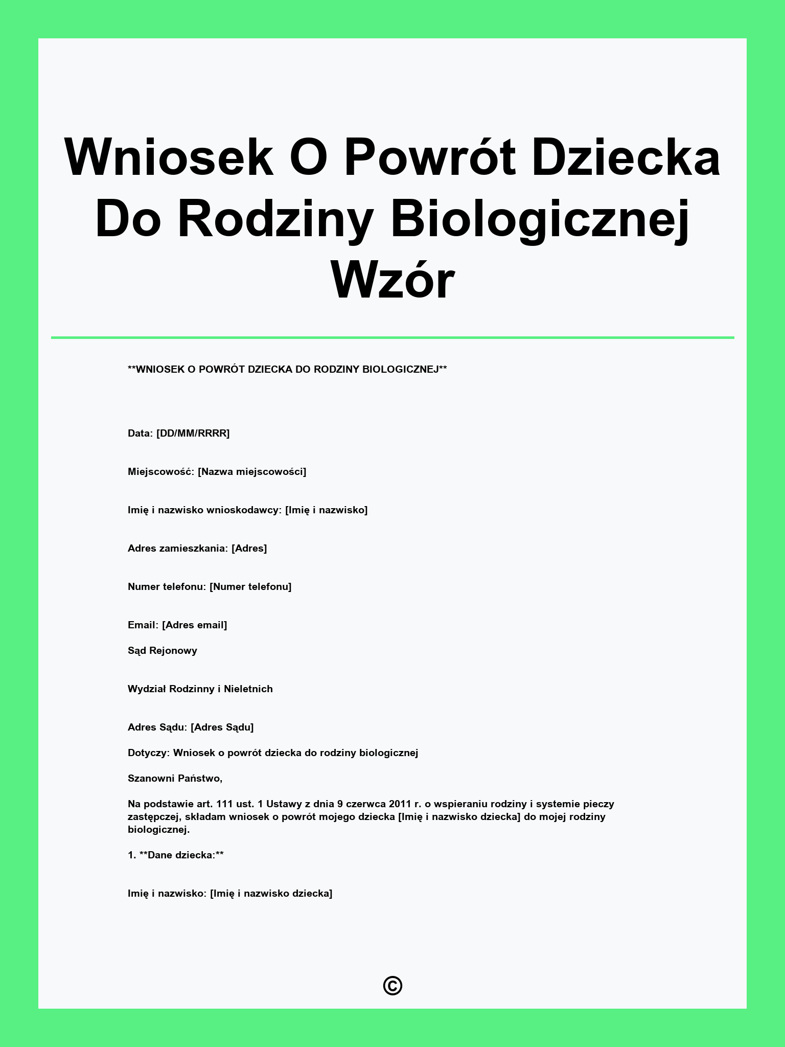 Wniosek O Powrót Dziecka Do Rodziny Biologicznej Wzór