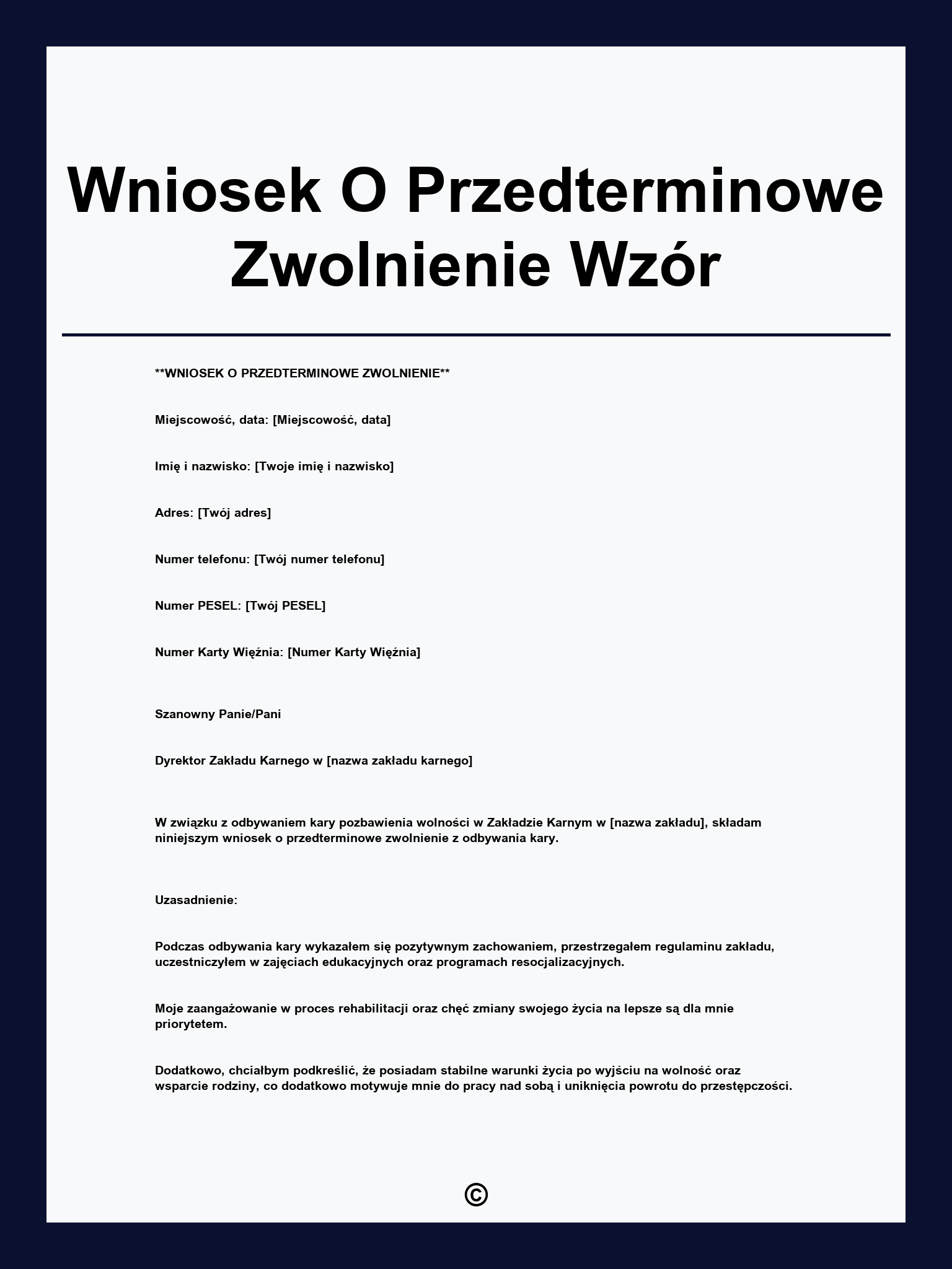 Wniosek O Przedterminowe Zwolnienie Wzór