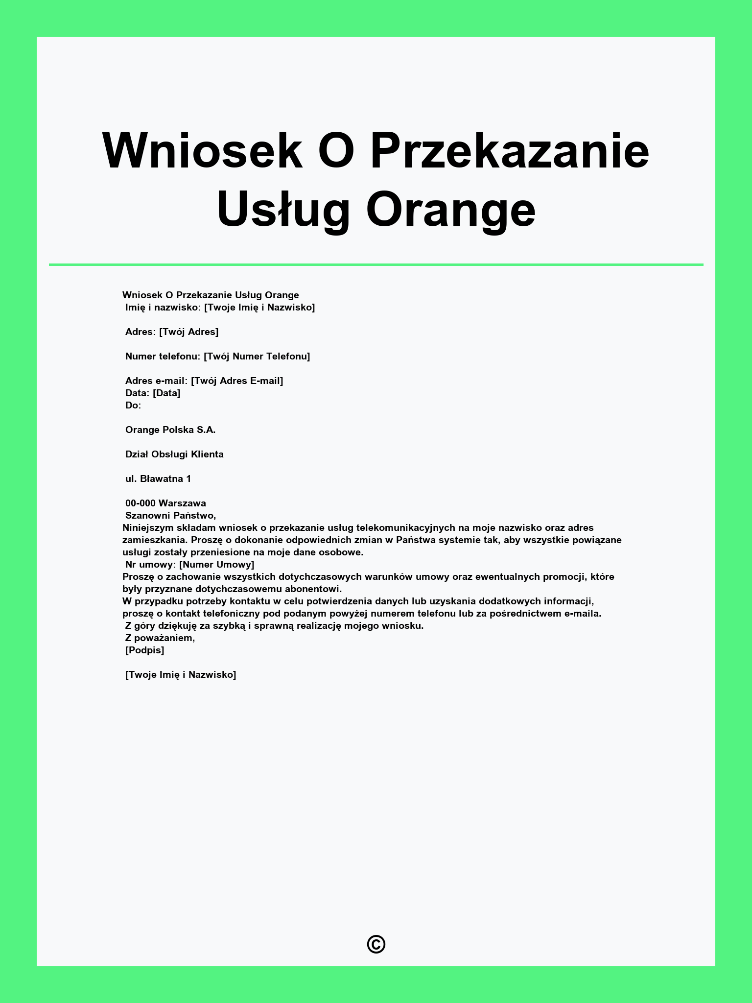 Wniosek O Przekazanie Usług Orange
