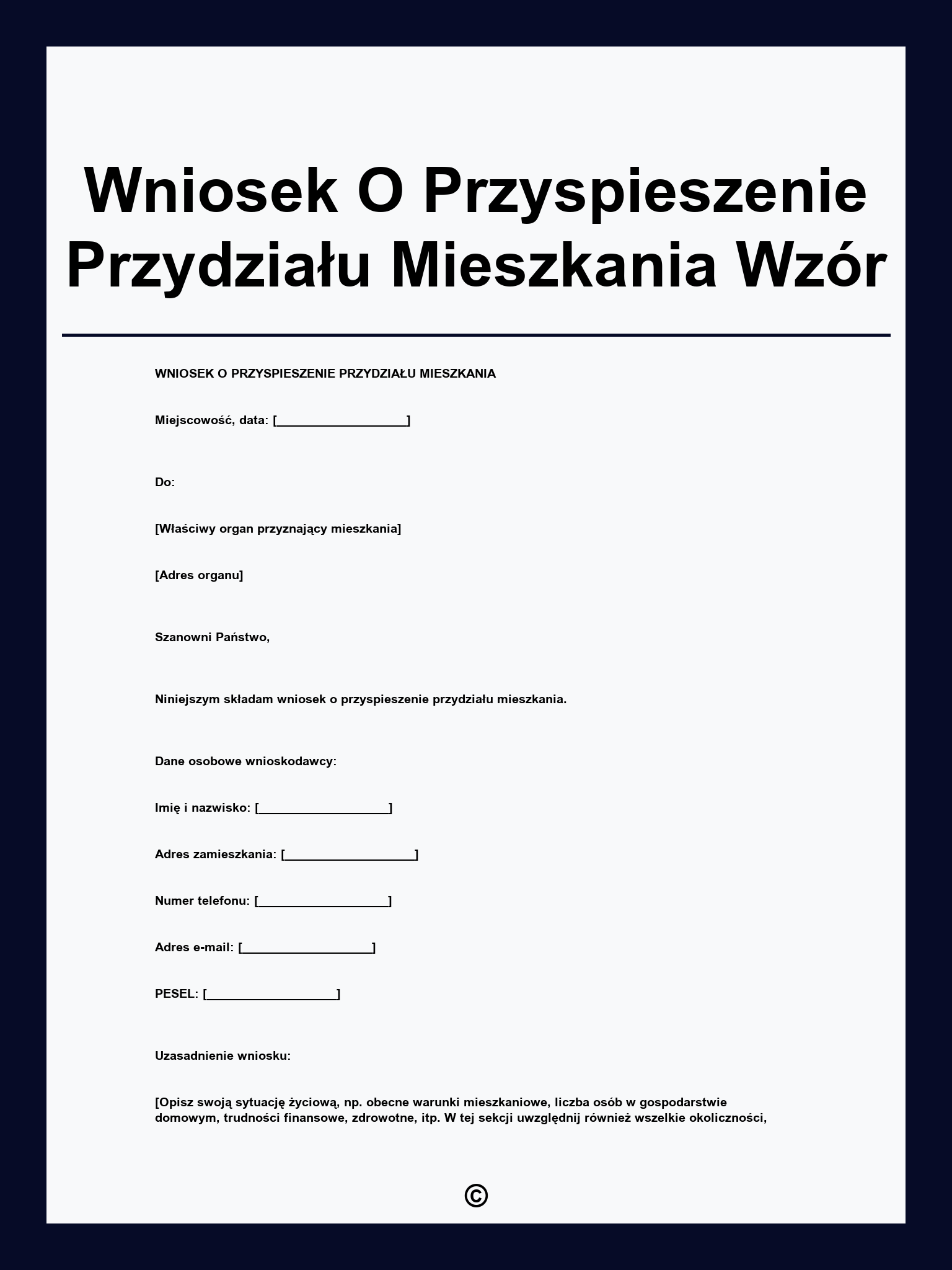 Wniosek O Przyspieszenie Przydziału Mieszkania Wzór