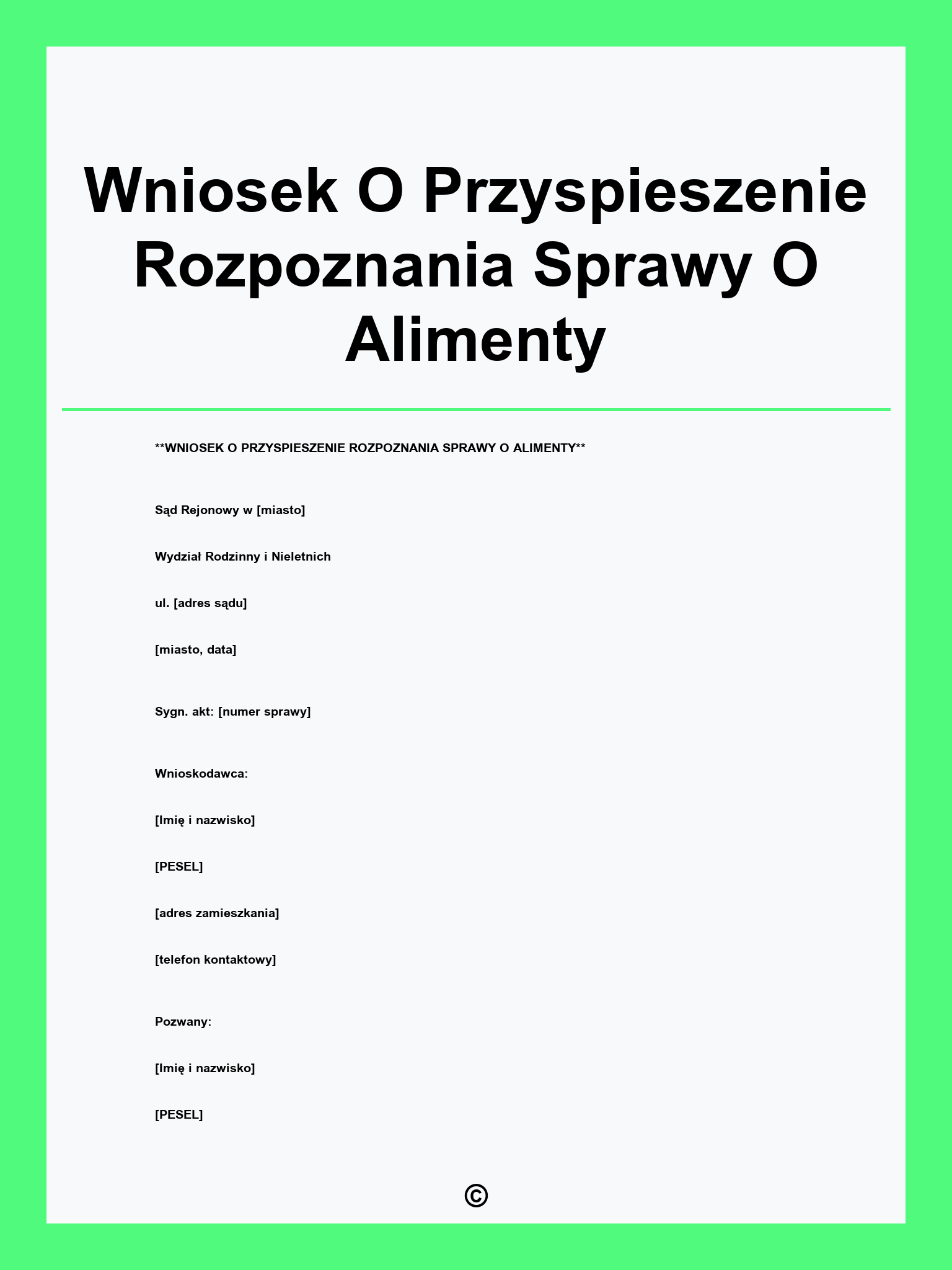 Wniosek O Przyspieszenie Rozpoznania Sprawy O Alimenty