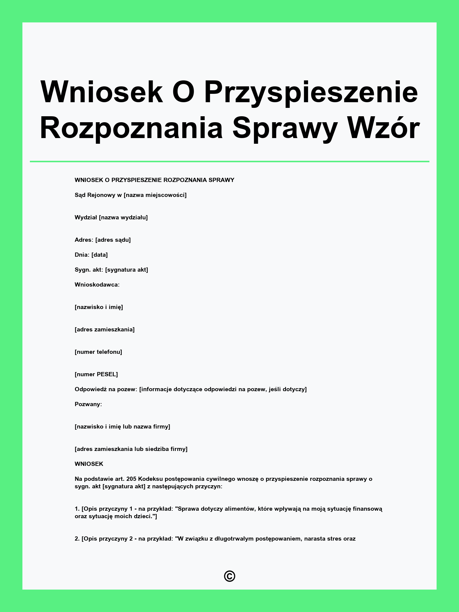Wniosek O Przyspieszenie Rozpoznania Sprawy Wzór