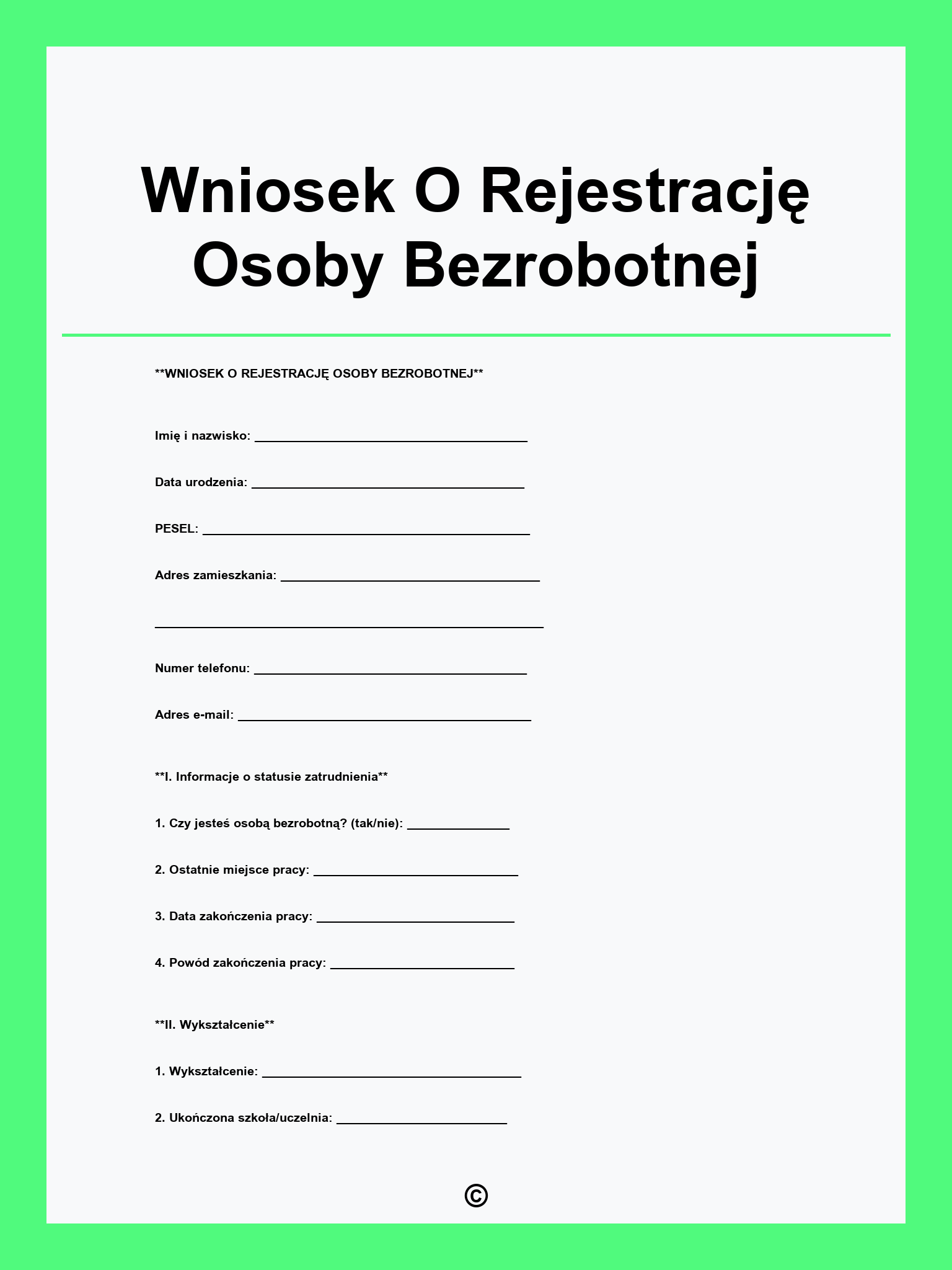 Wniosek O Rejestrację Osoby Bezrobotnej