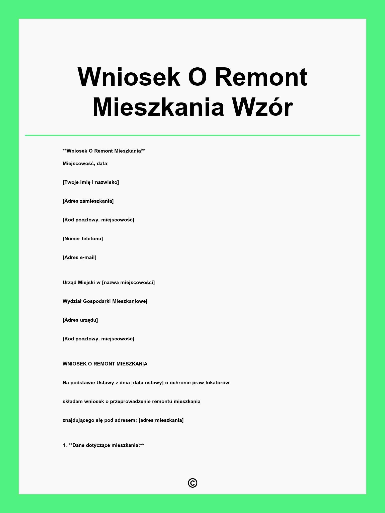 Wniosek O Remont Mieszkania Wzór