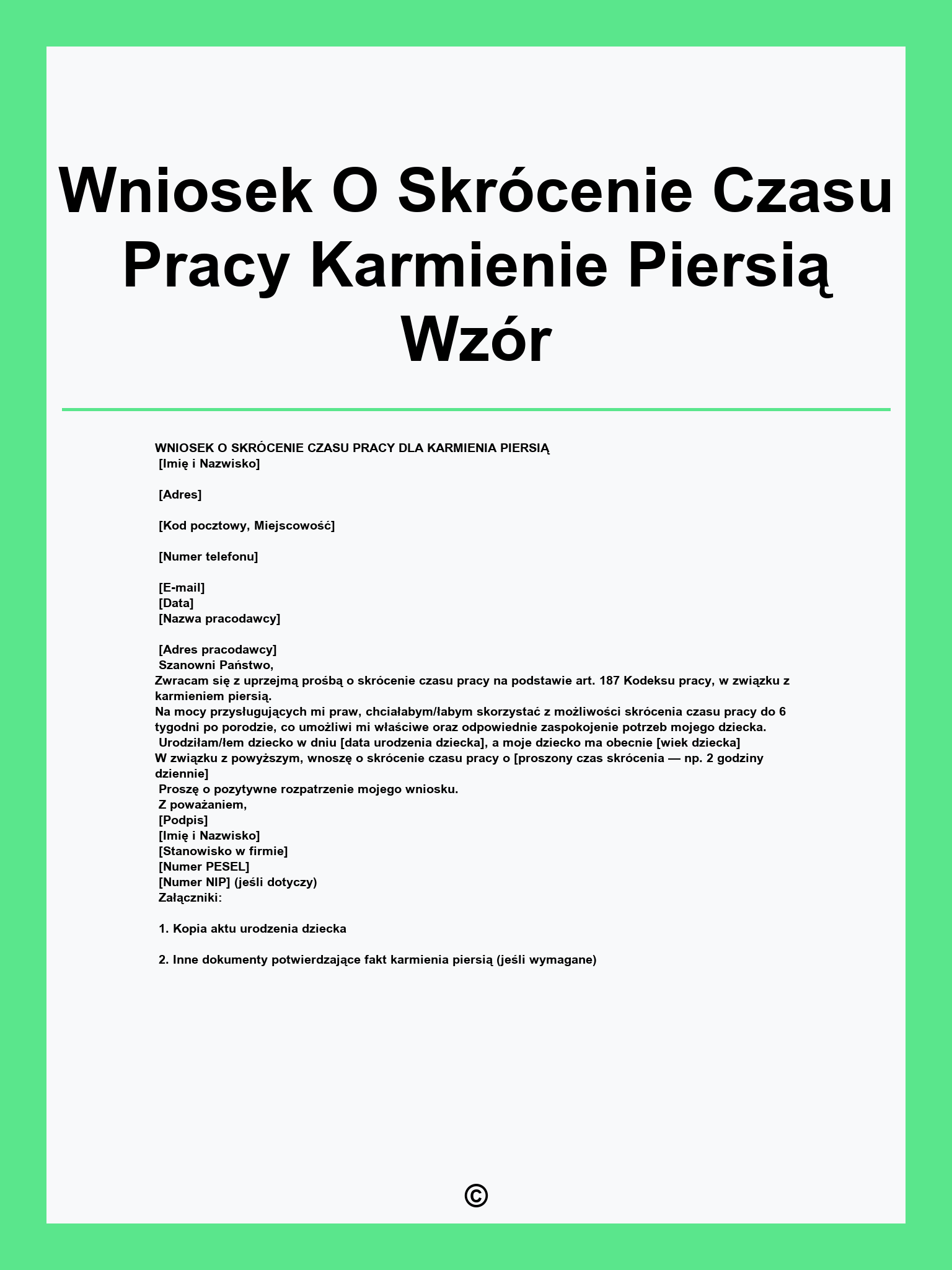 Wniosek O Skrócenie Czasu Pracy Karmienie Piersią Wzór