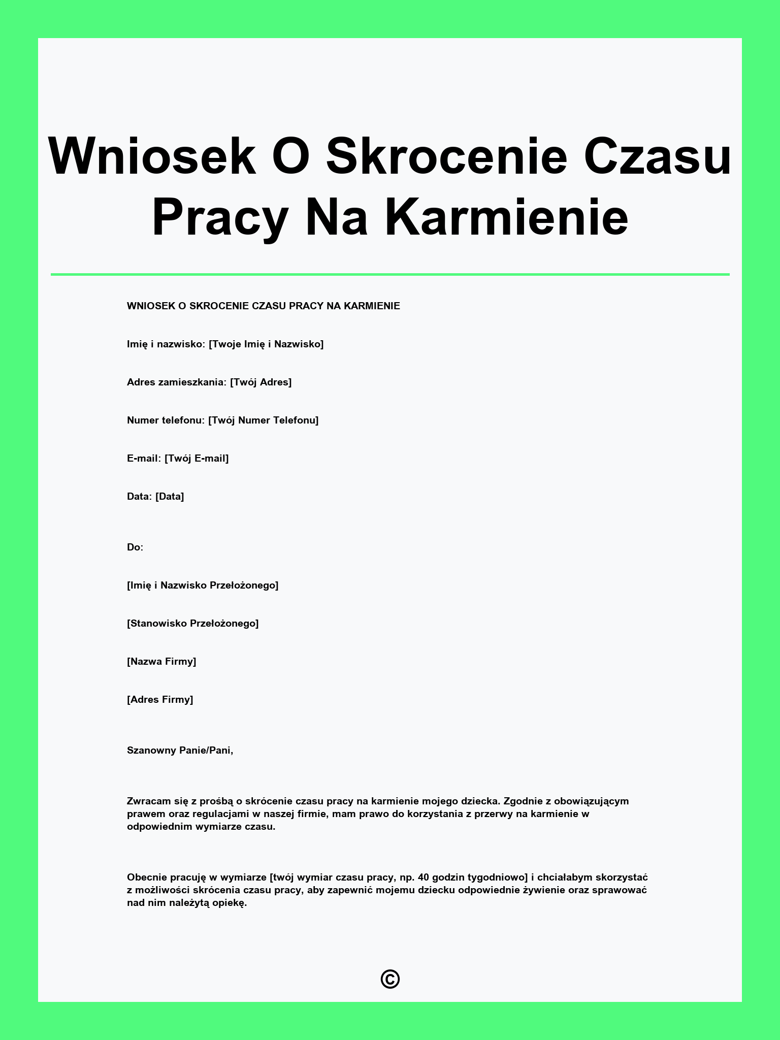 Wniosek O Skrocenie Czasu Pracy Na Karmienie