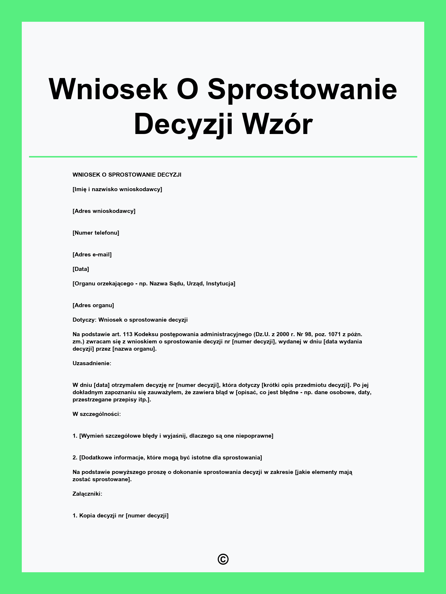 Wniosek O Sprostowanie Decyzji Wzór
