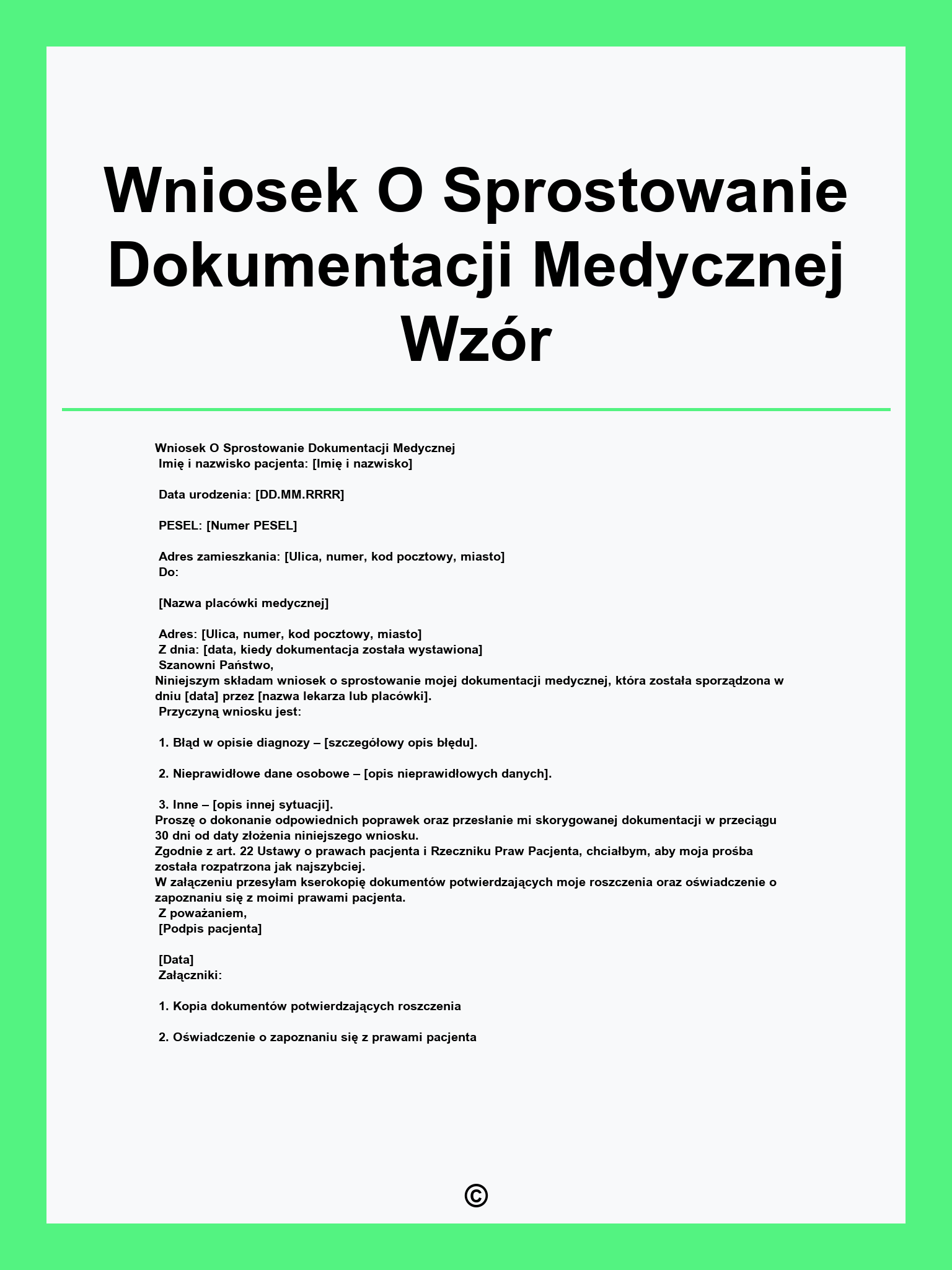 Wniosek O Sprostowanie Dokumentacji Medycznej Wzór