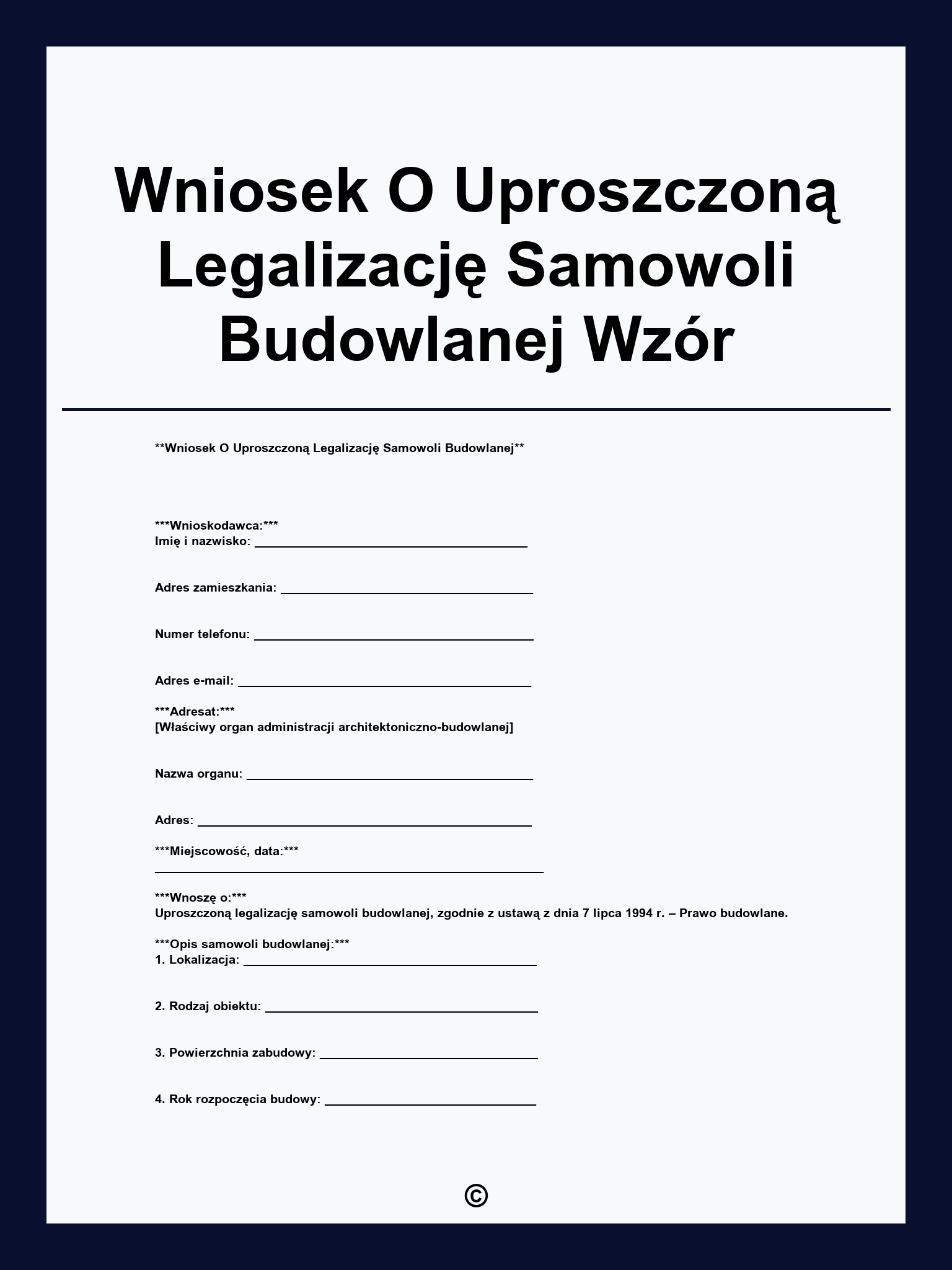 Wniosek O Uproszczoną Legalizację Samowoli Budowlanej Wzór