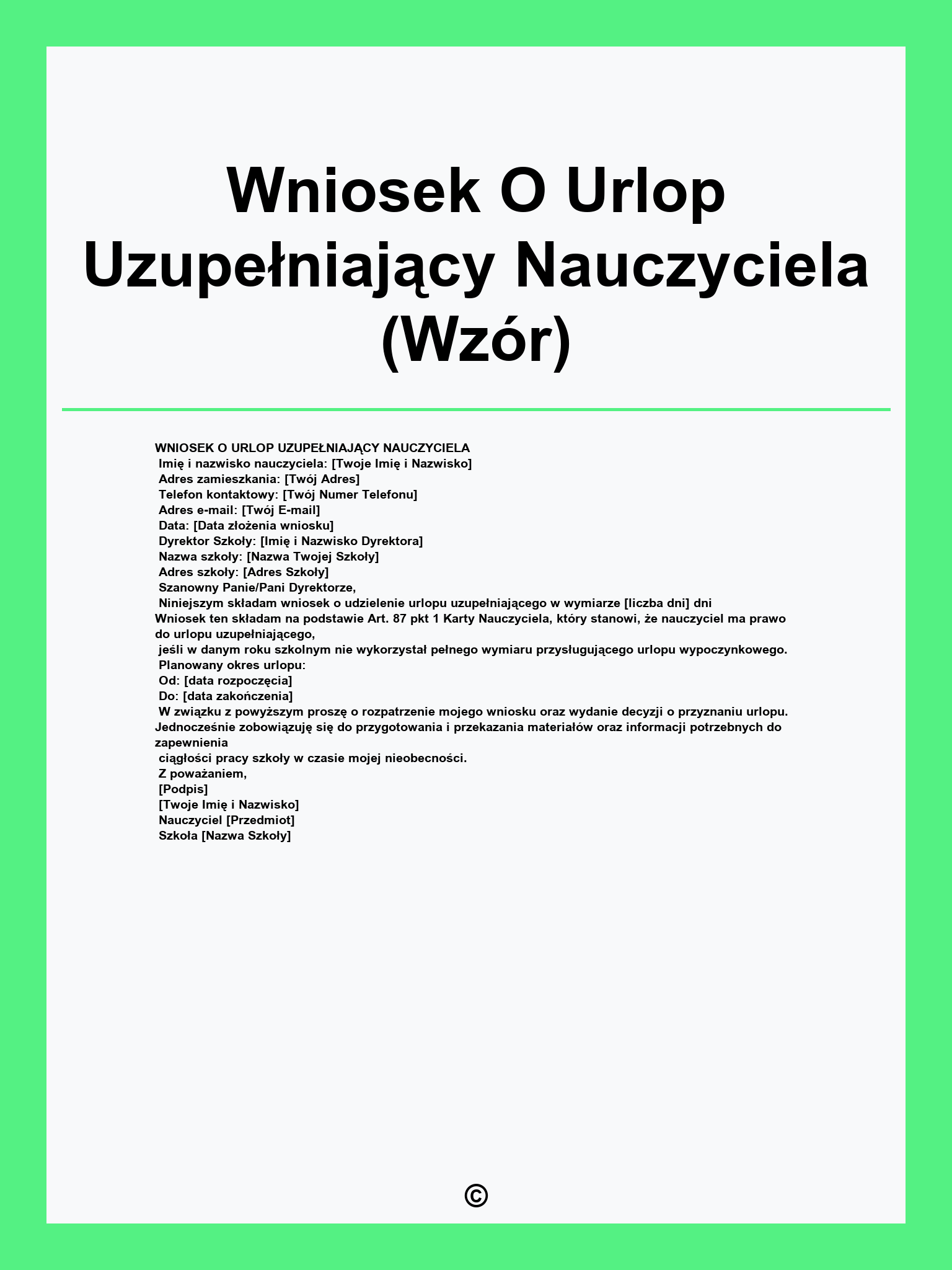 Wniosek O Urlop Uzupełniający Nauczyciela (Wzór)