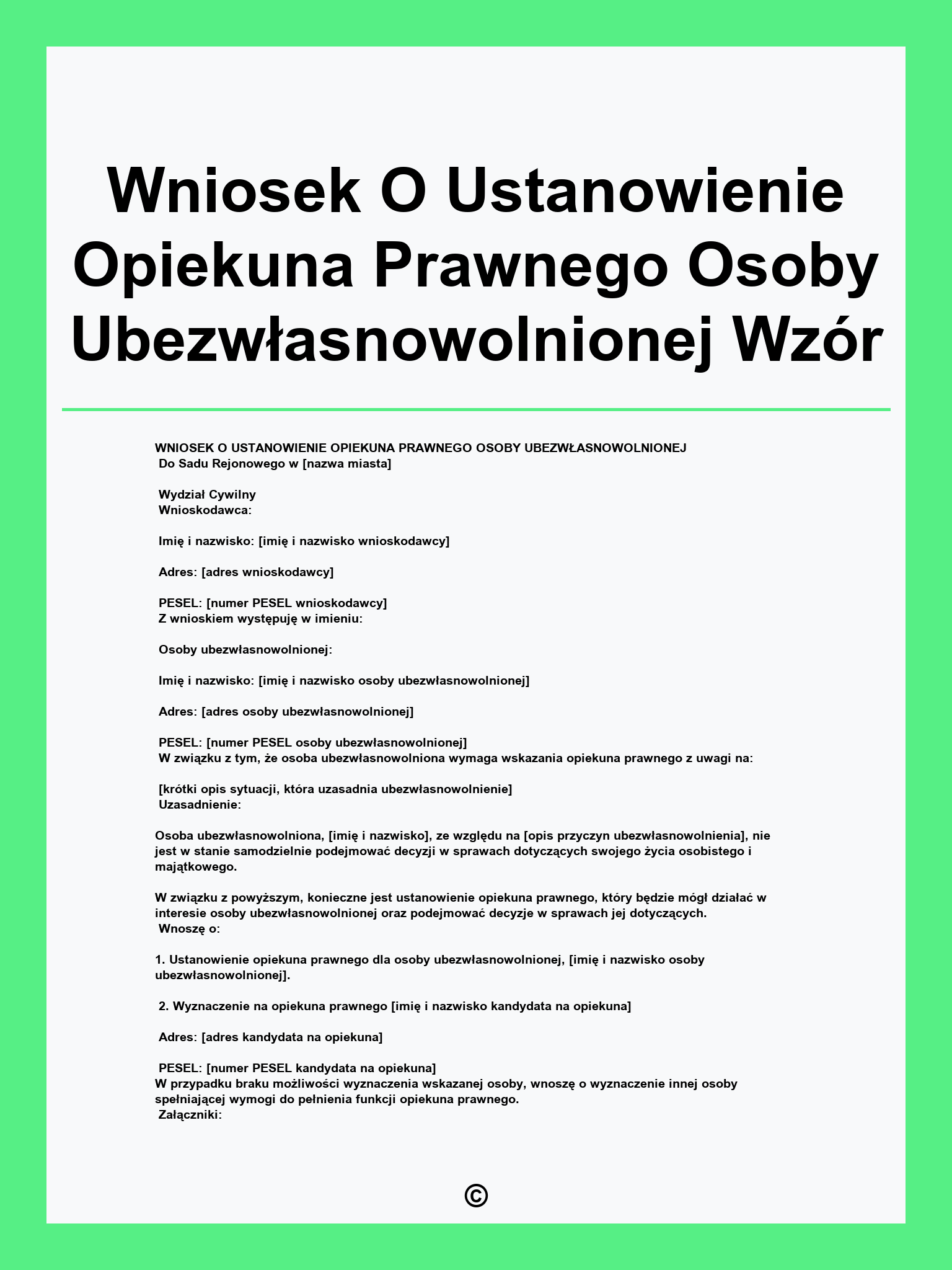 Wniosek O Ustanowienie Opiekuna Prawnego Osoby Ubezwłasnowolnionej Wzór