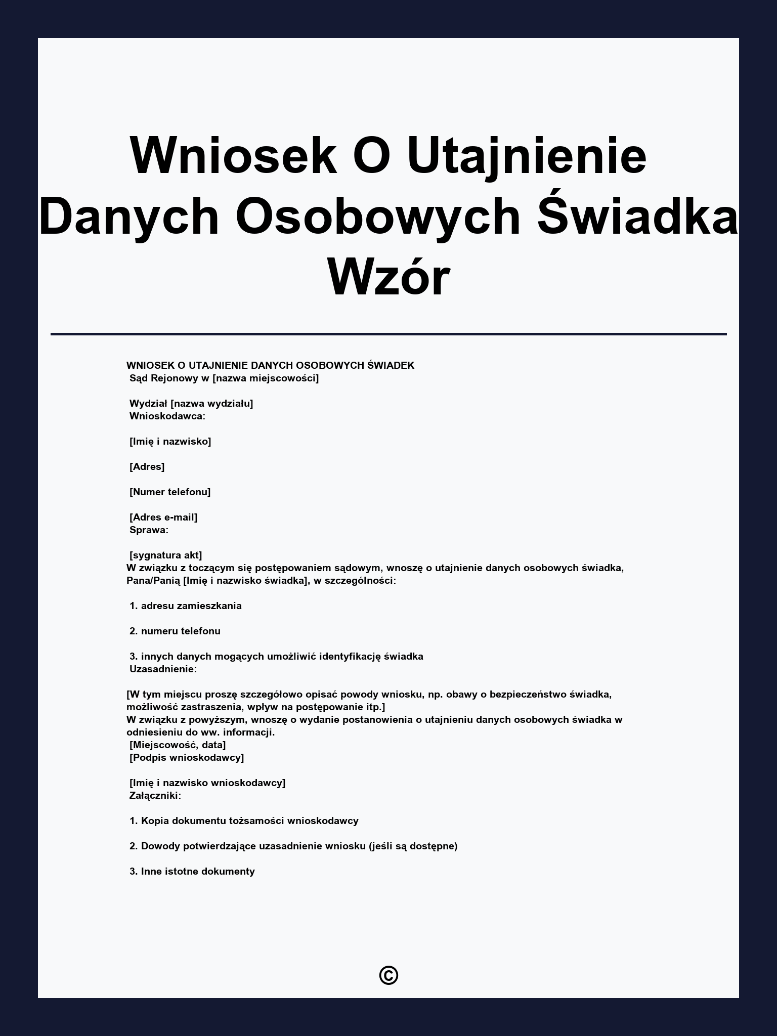 Wniosek O Utajnienie Danych Osobowych Świadka Wzór