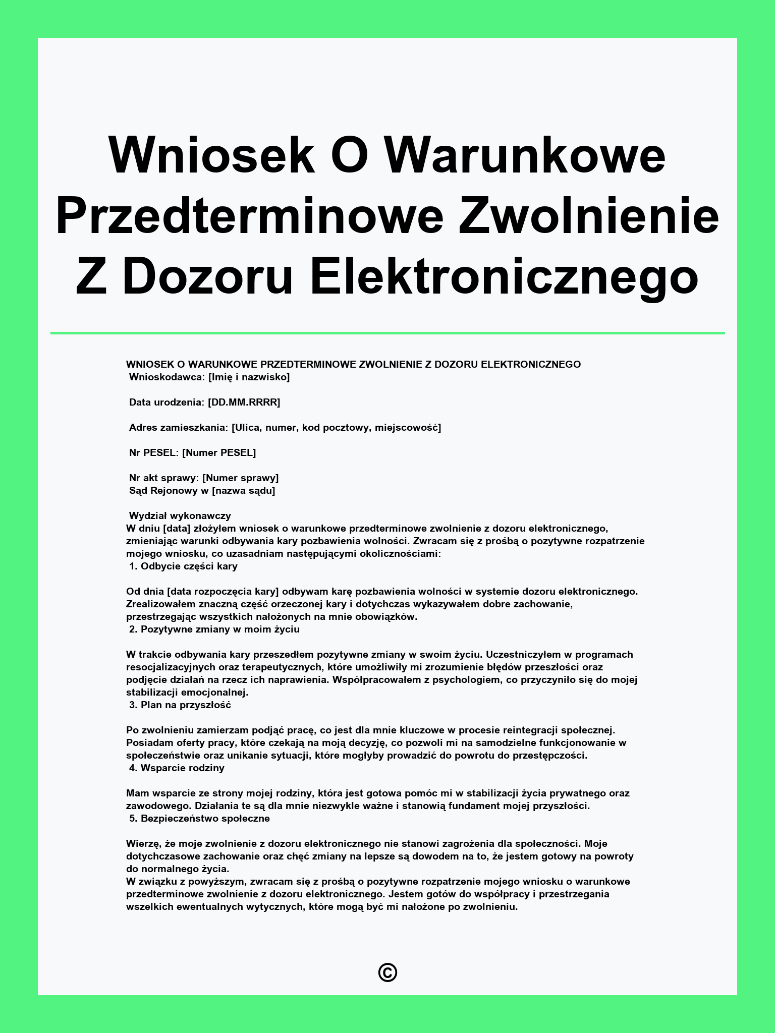 Wniosek O Warunkowe Przedterminowe Zwolnienie Z Dozoru Elektronicznego