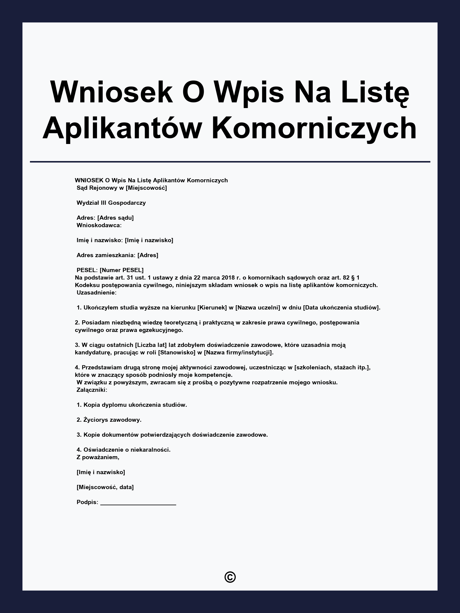 Wniosek O Wpis Na Listę Aplikantów Komorniczych