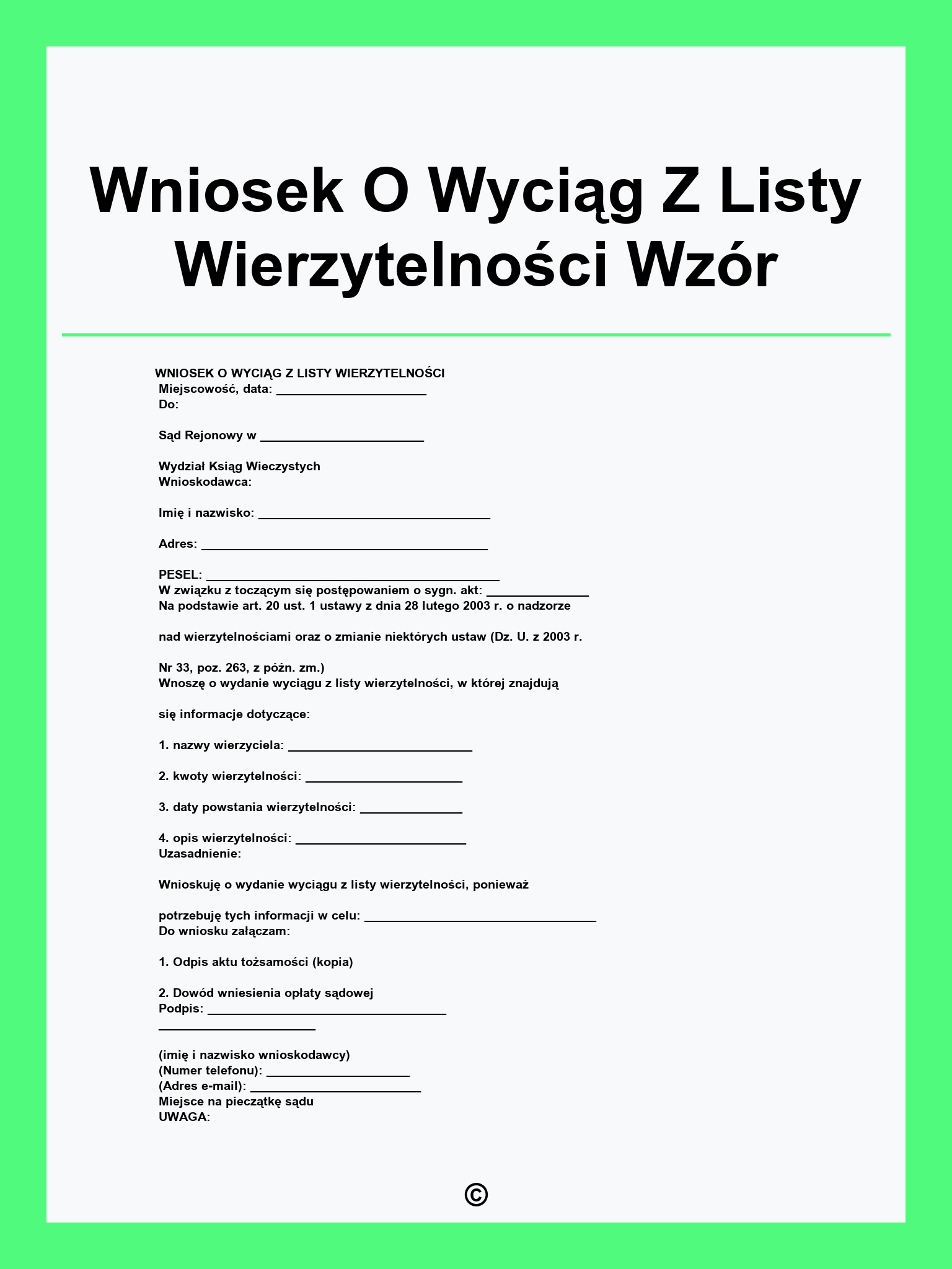 Wniosek O Wyciąg Z Listy Wierzytelności Wzór