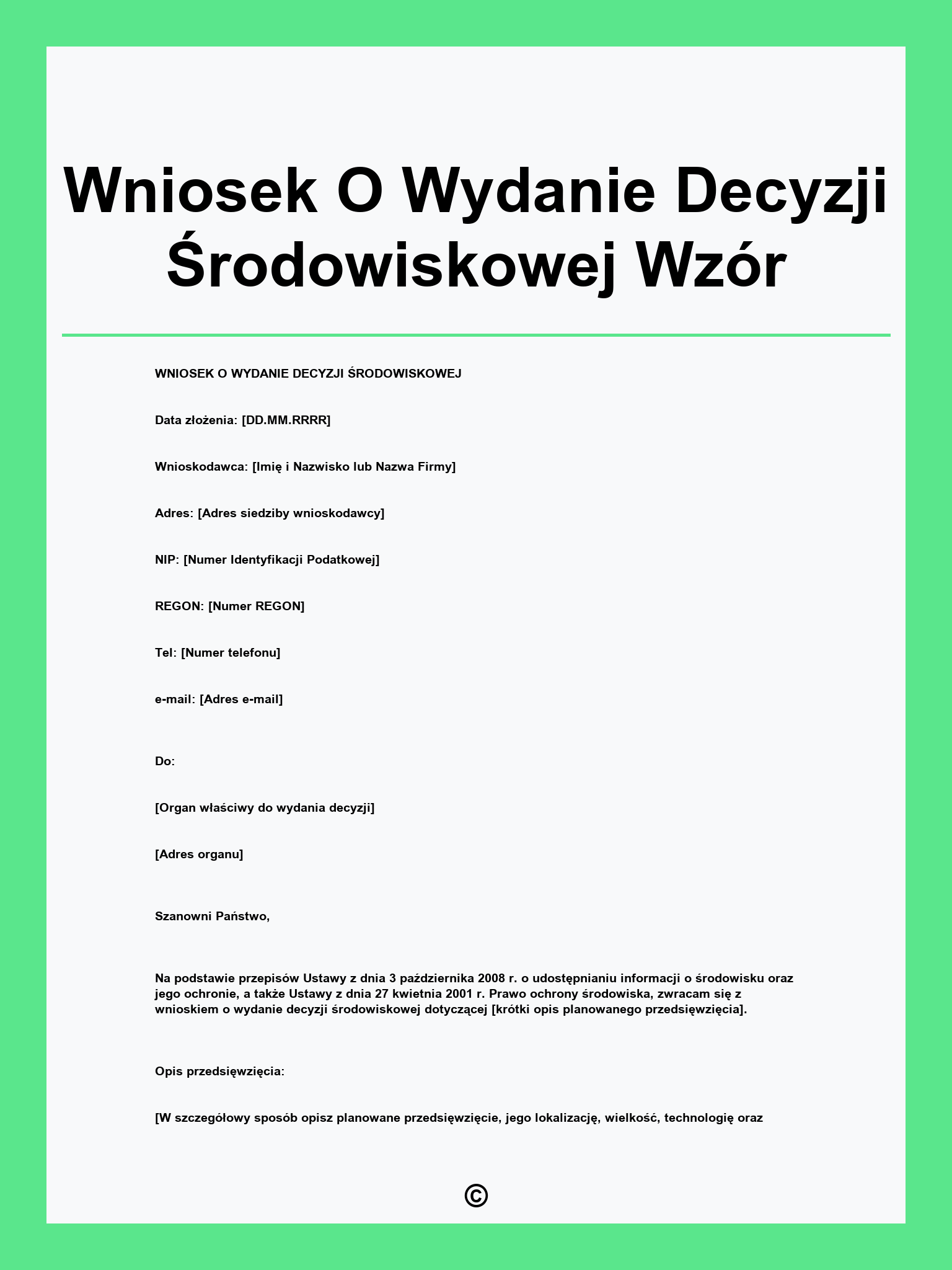 Wniosek O Wydanie Decyzji Środowiskowej Wzór