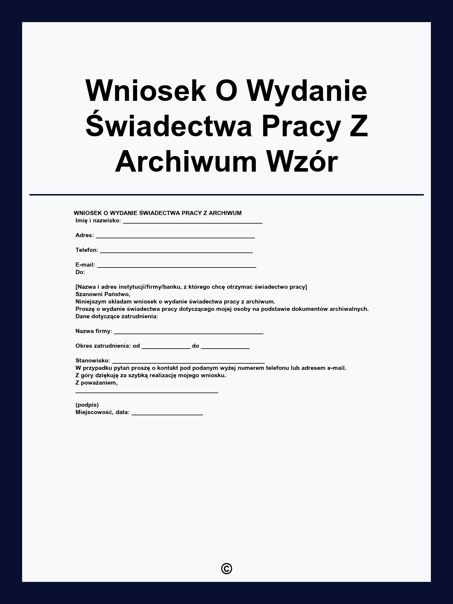 Wniosek O Wydanie Świadectwa Pracy Z Archiwum Wzór