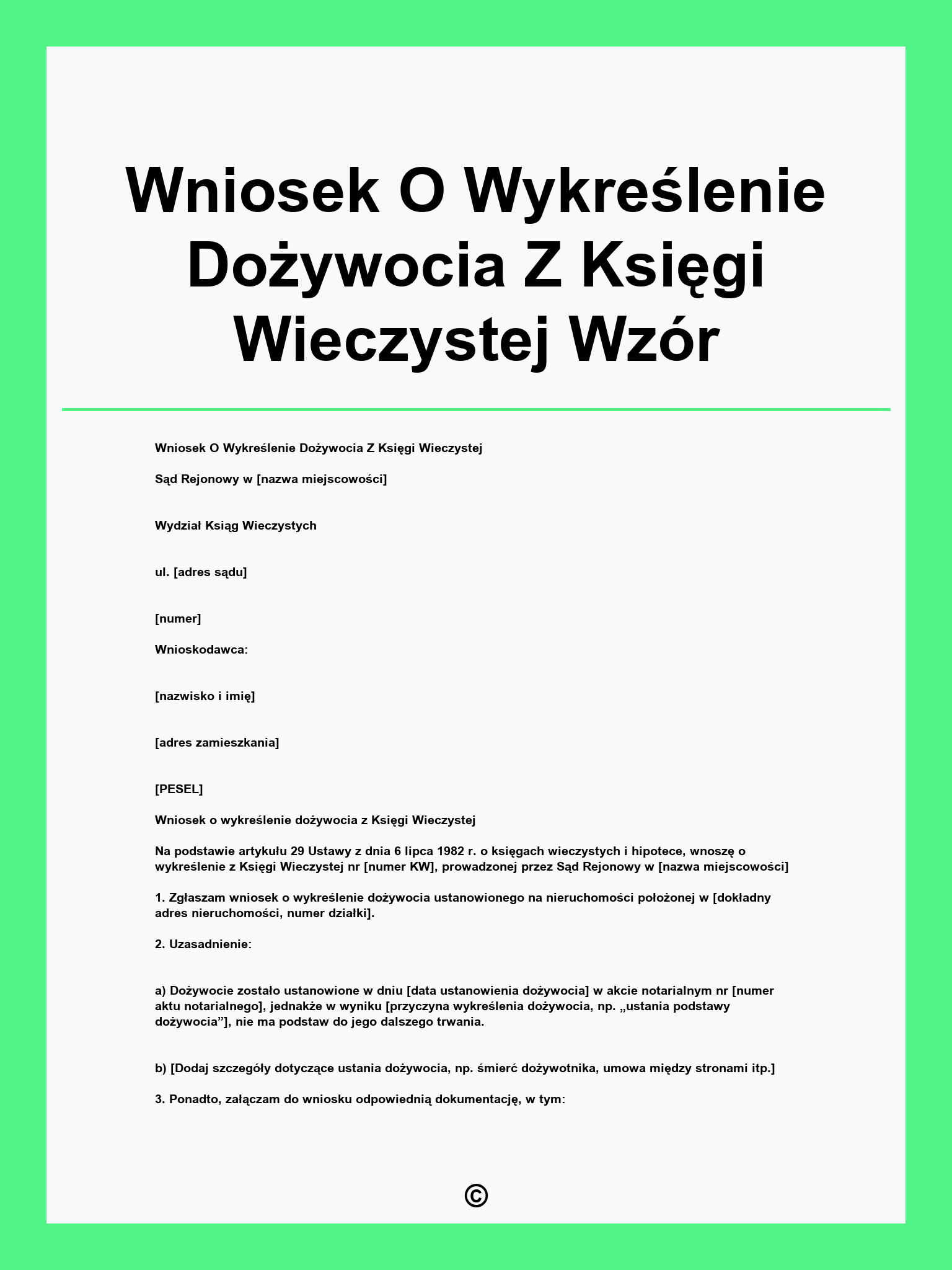 Wniosek O Wykreślenie Dożywocia Z Księgi Wieczystej Wzór