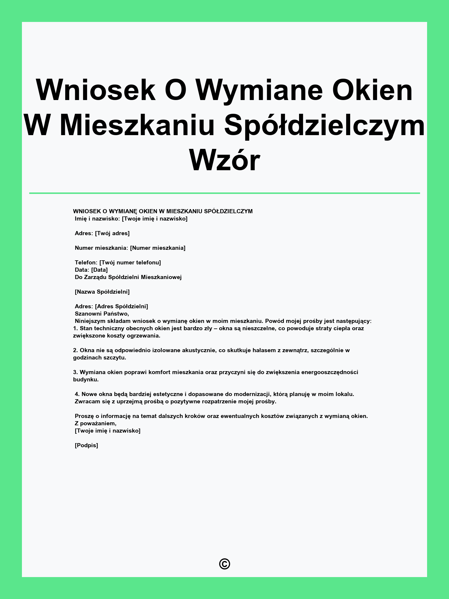 Wniosek O Wymiane Okien W Mieszkaniu Spółdzielczym Wzór