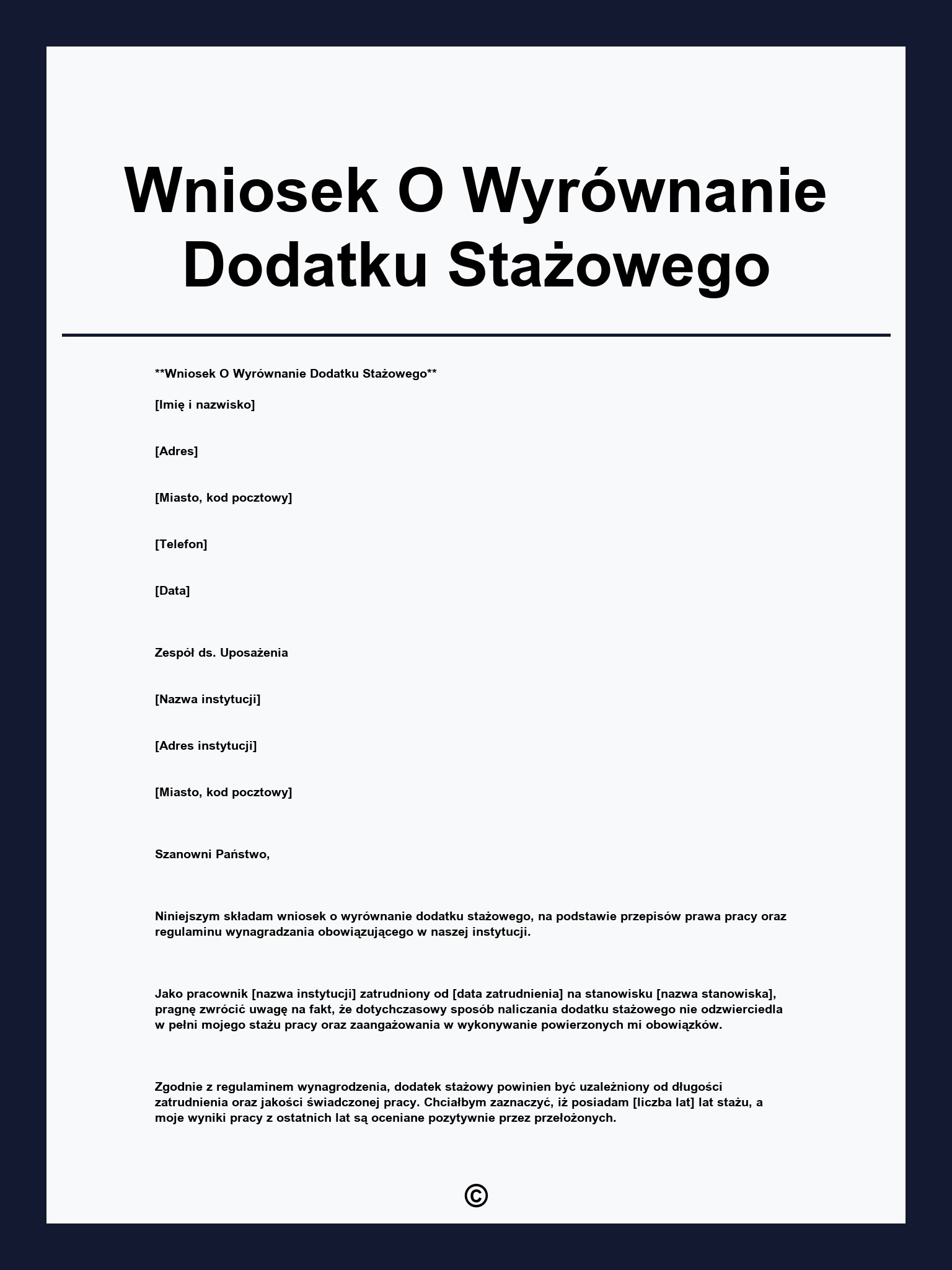 Wniosek O Wyrównanie Dodatku Stażowego