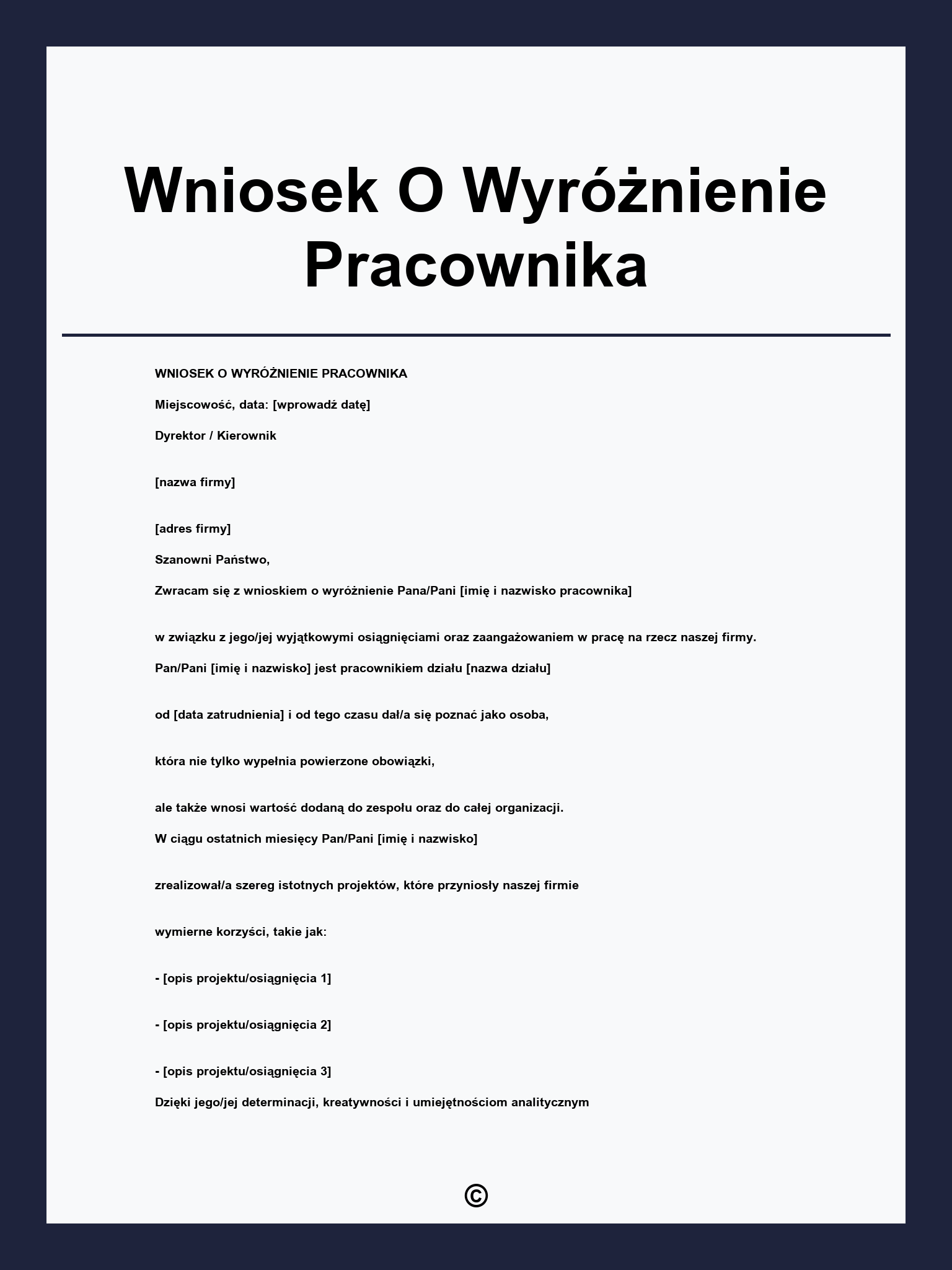 Wniosek O Wyróżnienie Pracownika