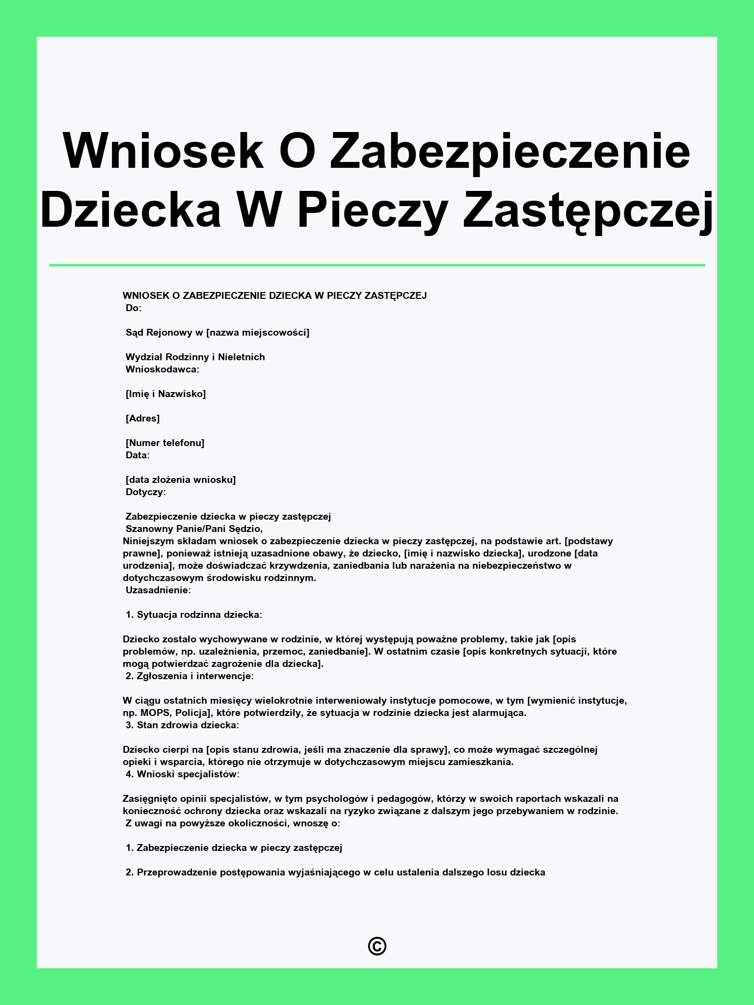 Wniosek O Zabezpieczenie Dziecka W Pieczy Zastępczej