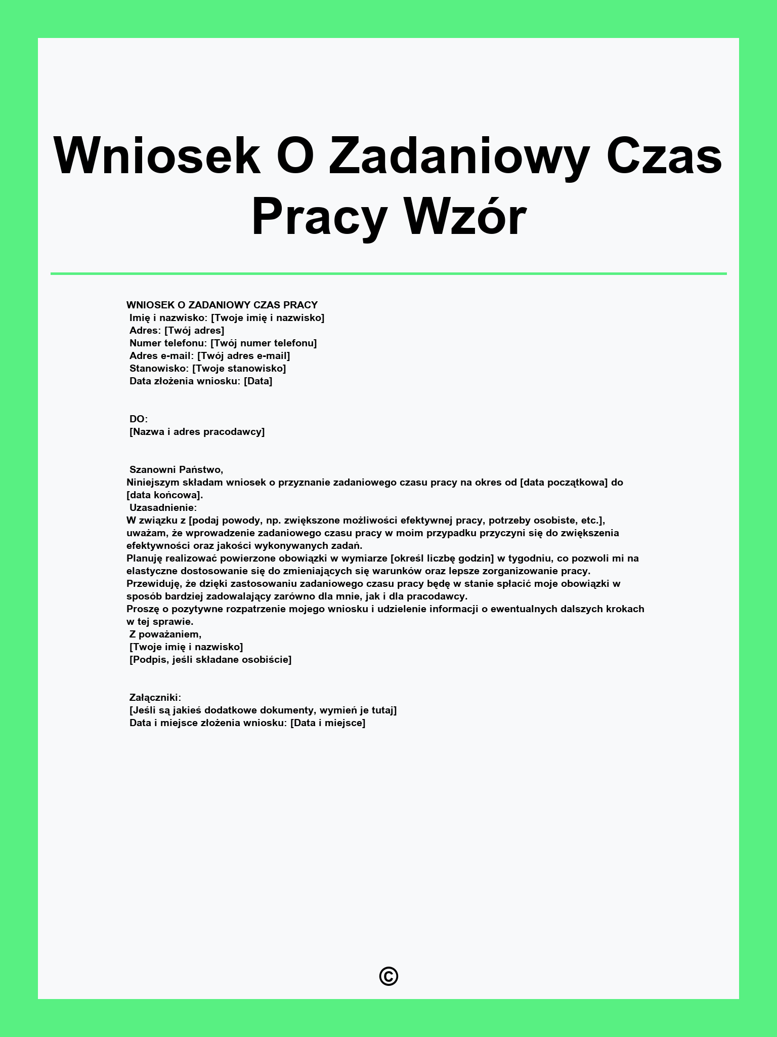 Wniosek O Zadaniowy Czas Pracy Wzór